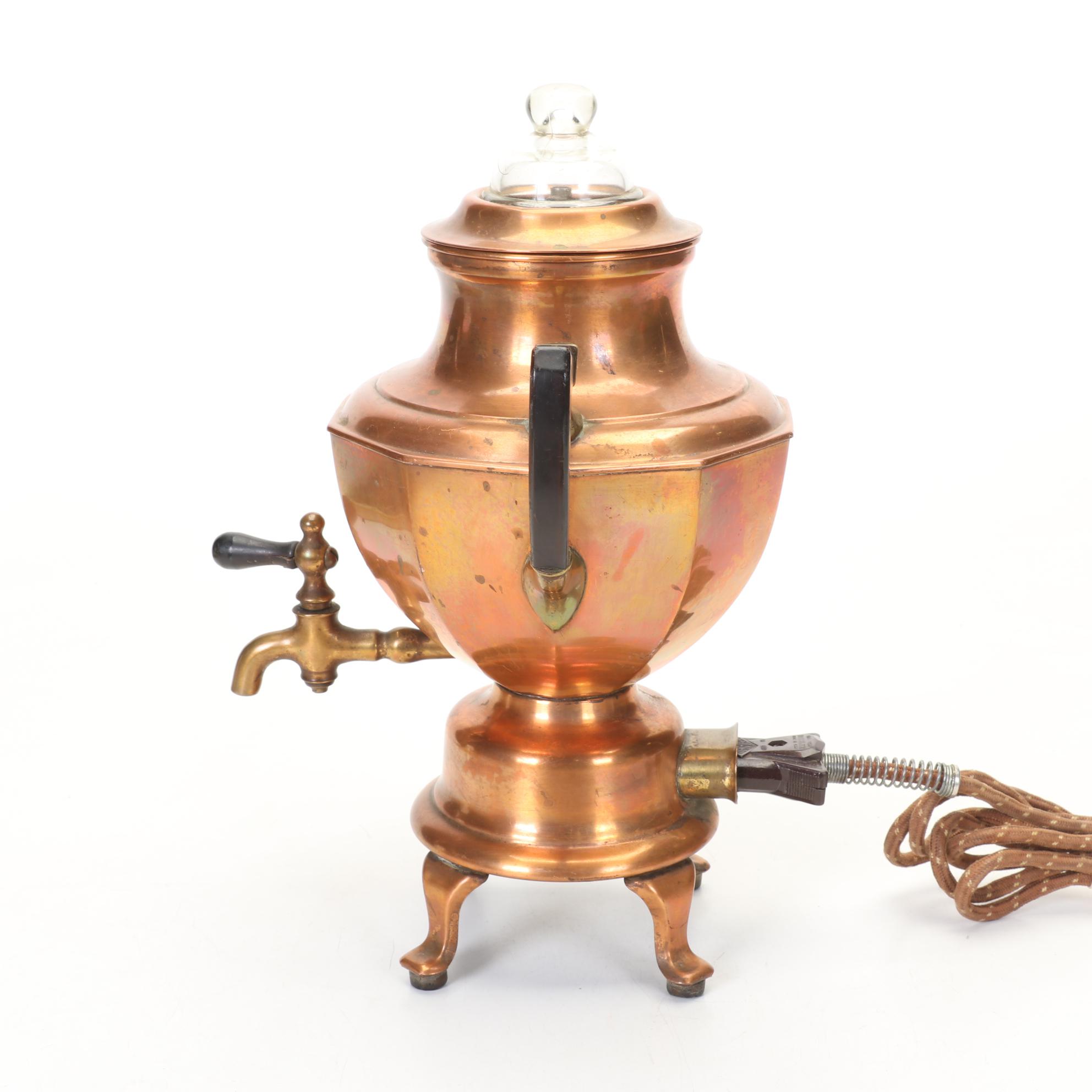 Manning & Bowman Copper Percolator, Brass Porringer and Other Wall Decor