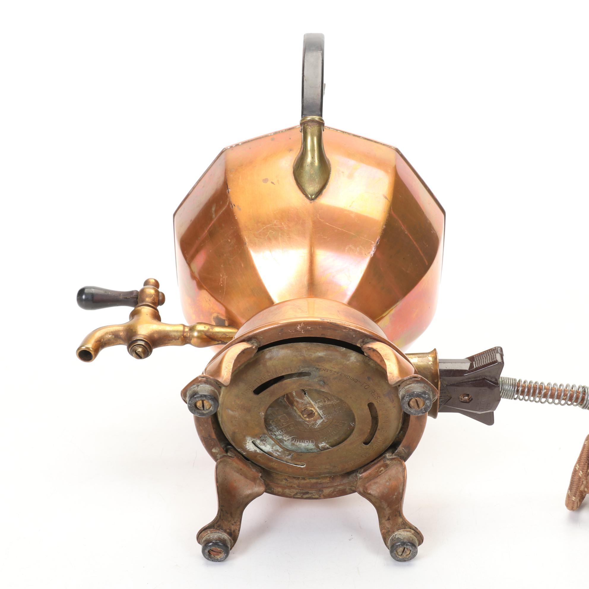 Manning & Bowman Copper Percolator, Brass Porringer and Other Wall Decor