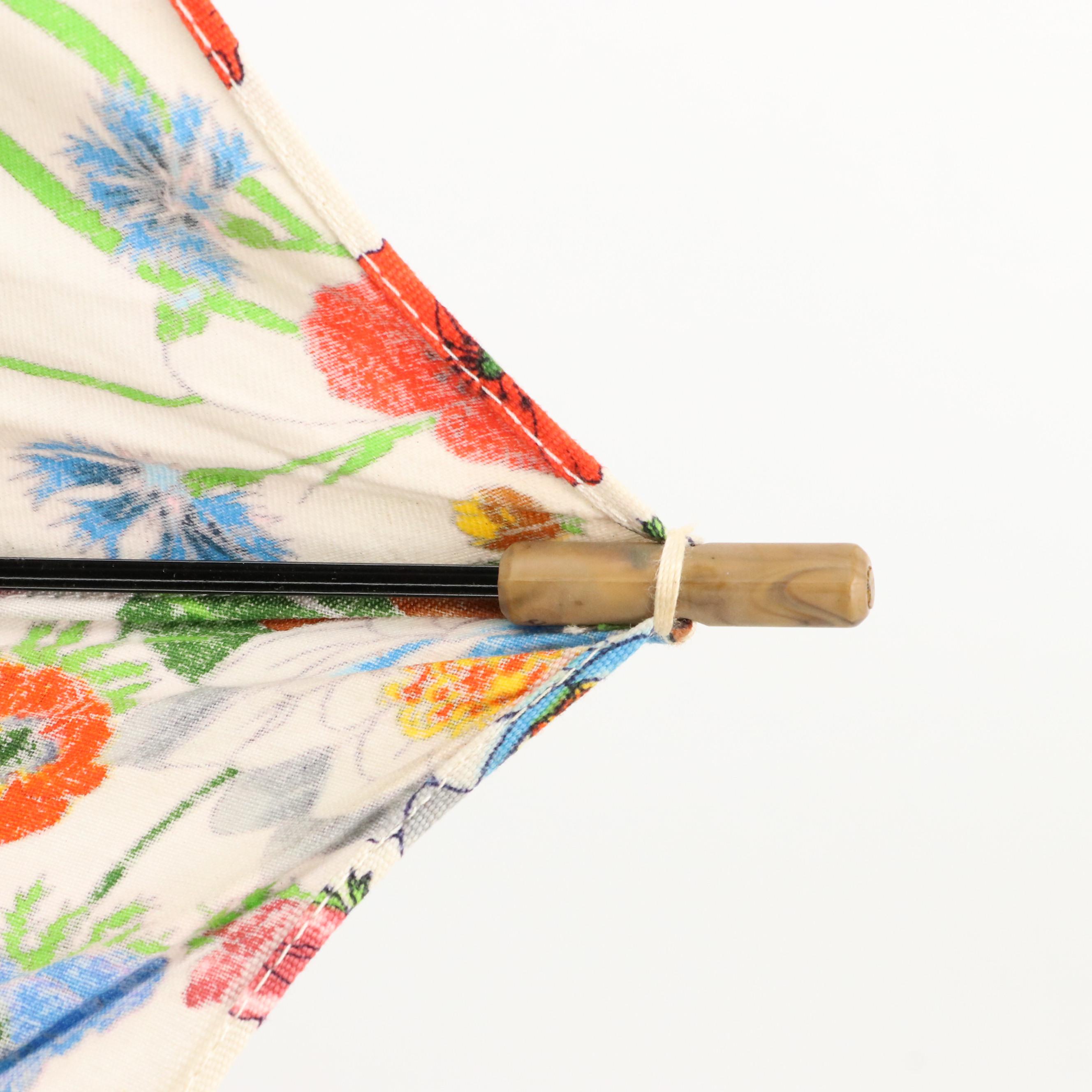 Gucci  Wooden Umbrella in Floral and Insect Print Coated Cotton