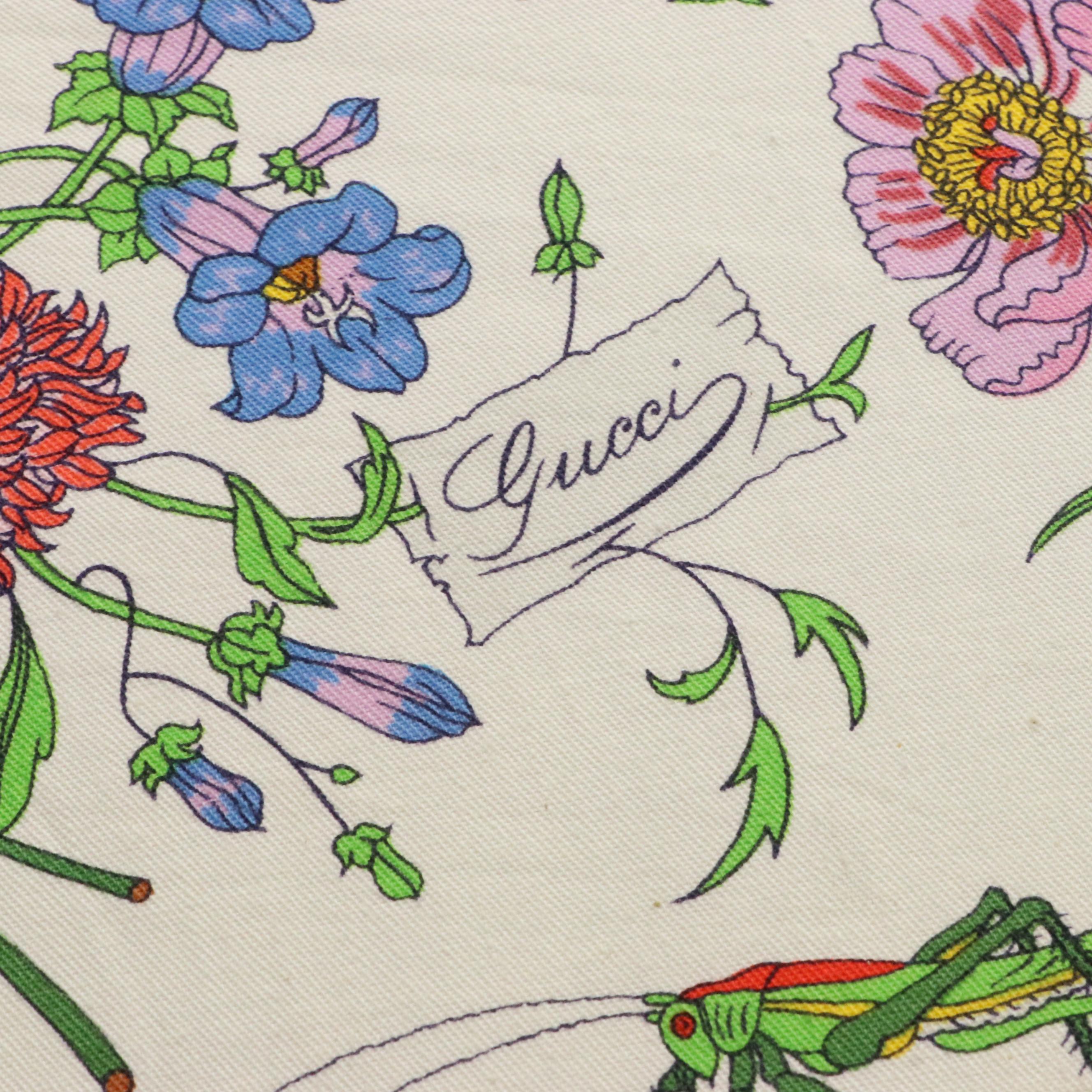 Gucci  Wooden Umbrella in Floral and Insect Print Coated Cotton