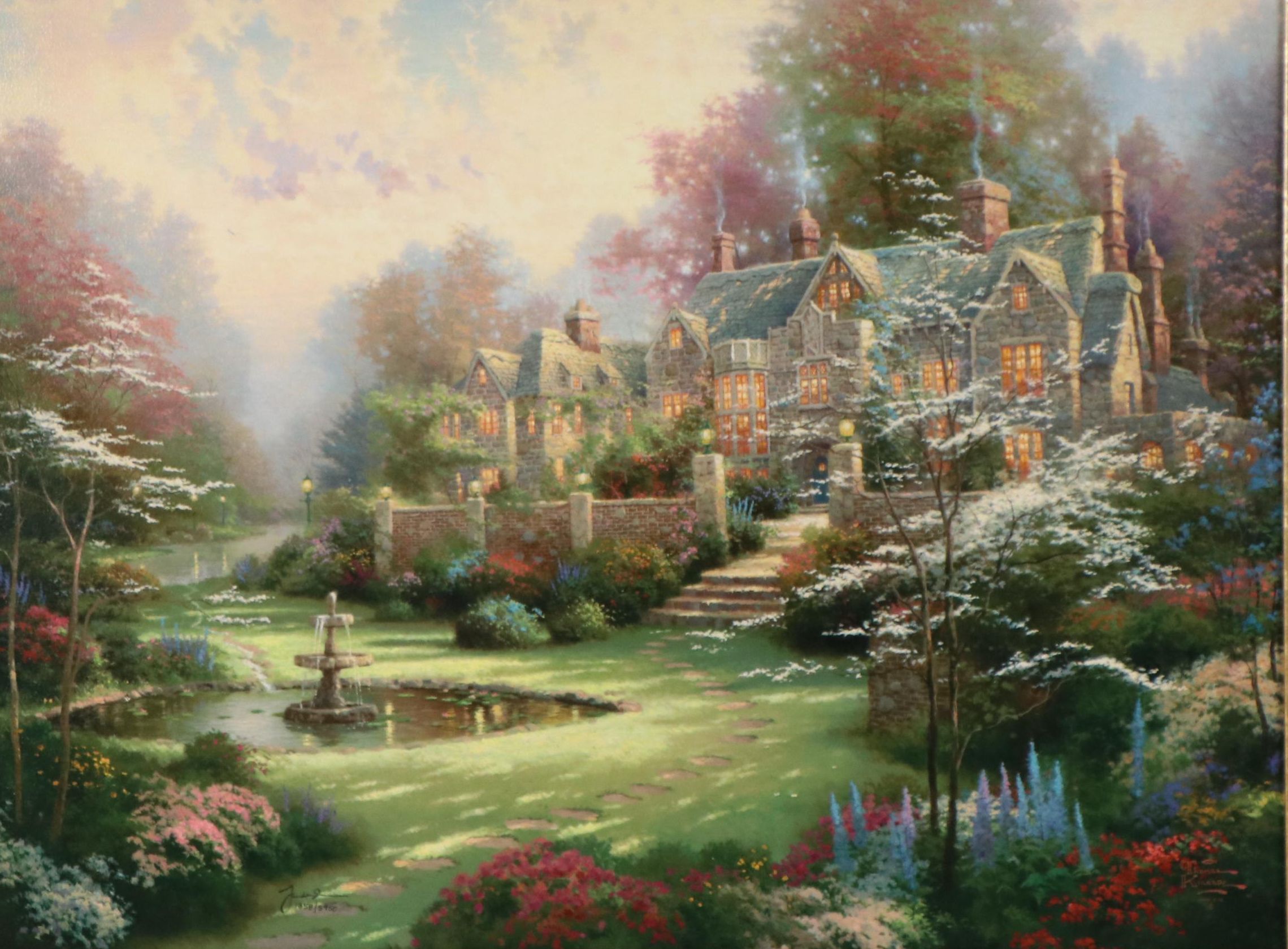 Thomas Kinkade Giclee Print on Canvas "Gardens Beyond Spring Gate"