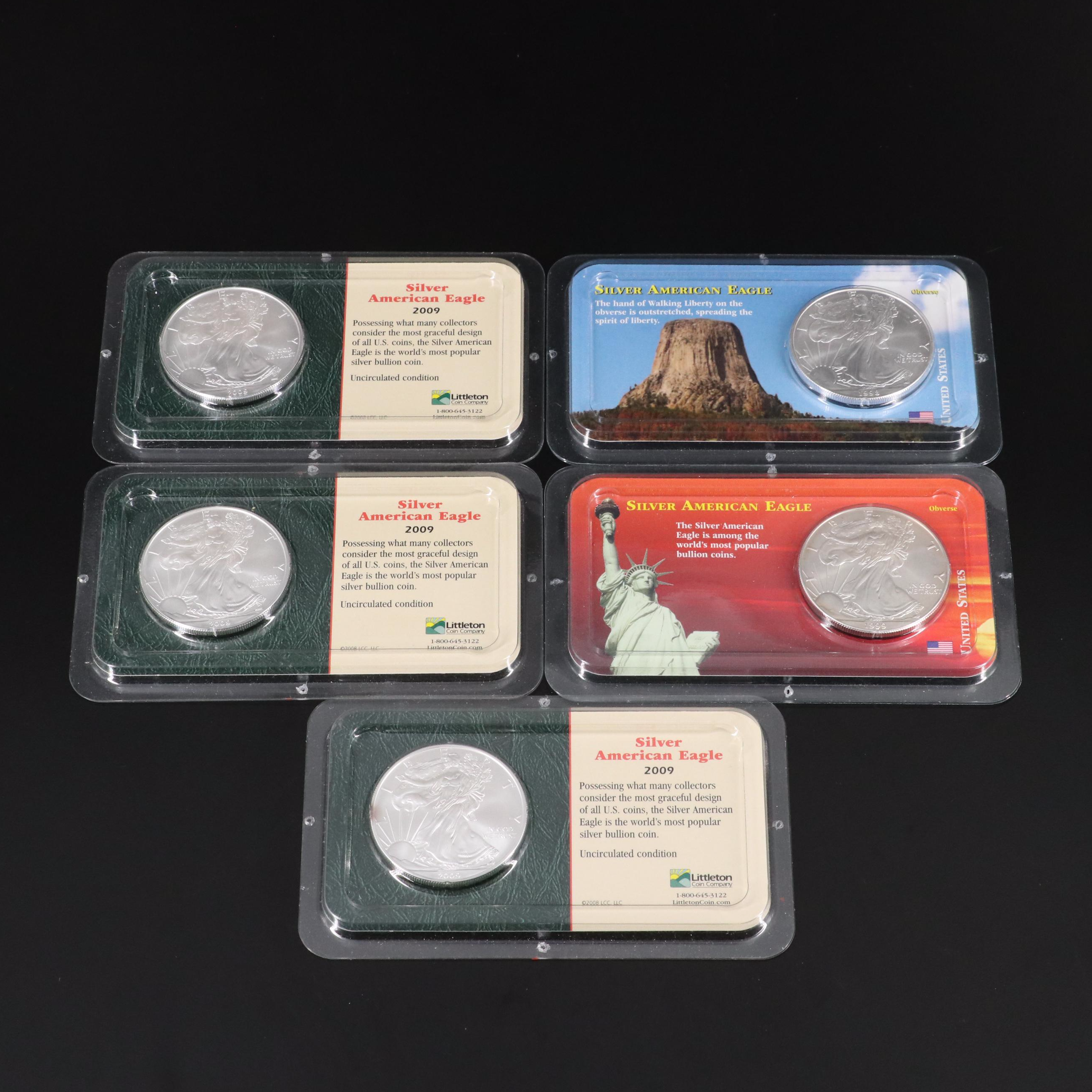 Five American Silver Eagles Including 1998