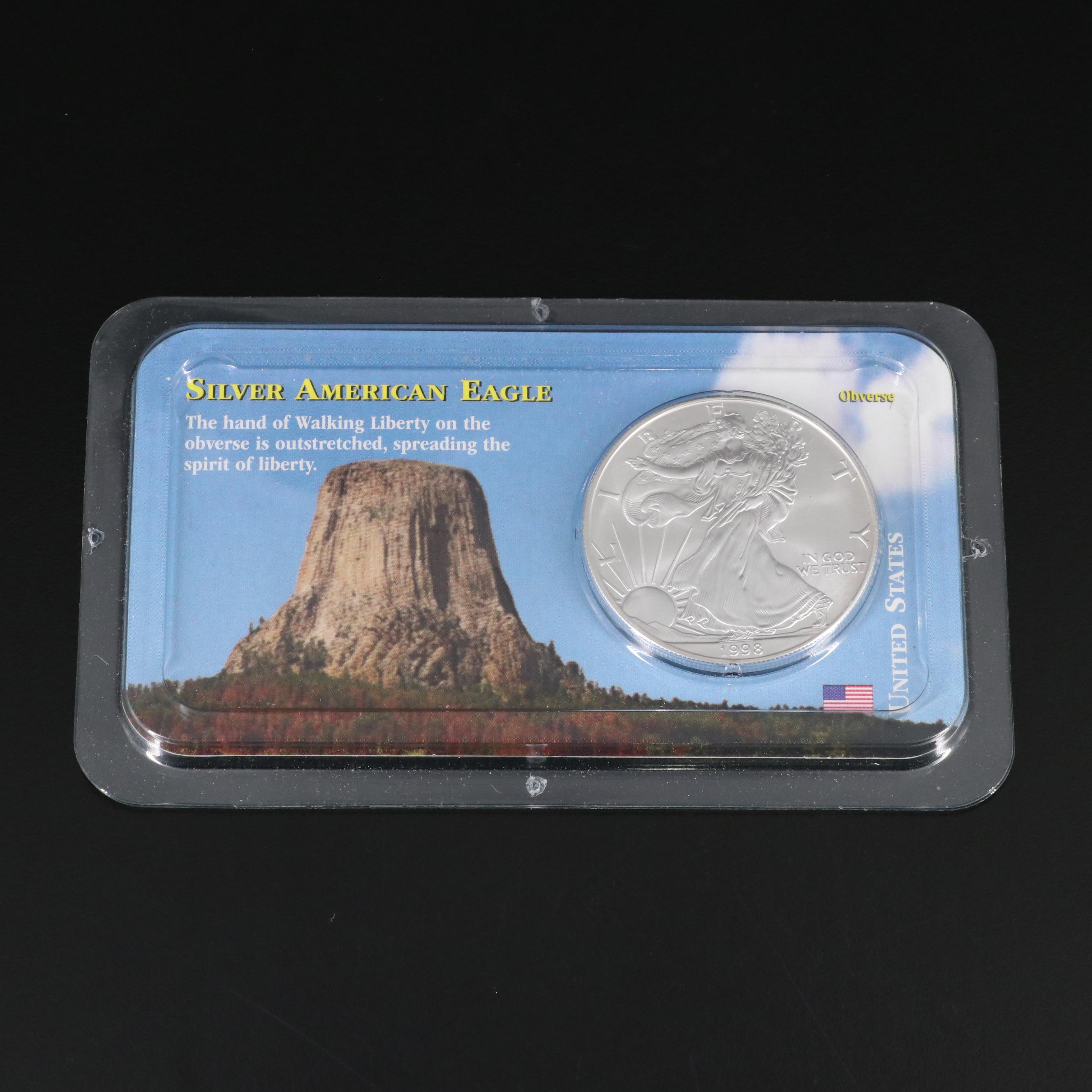 Five American Silver Eagles Including 1998