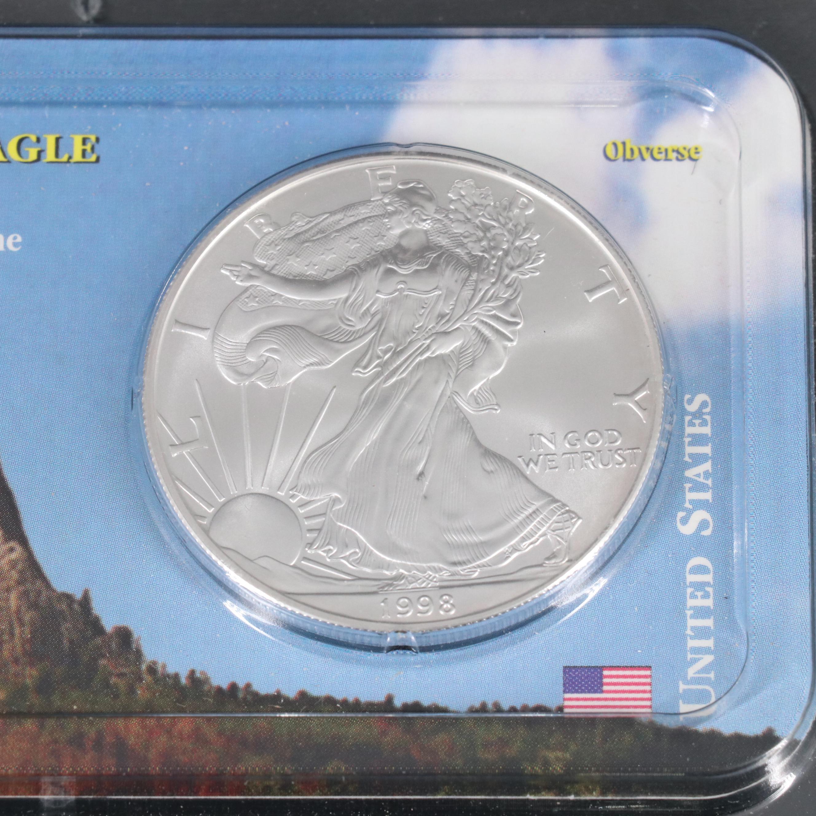 Five American Silver Eagles Including 1998