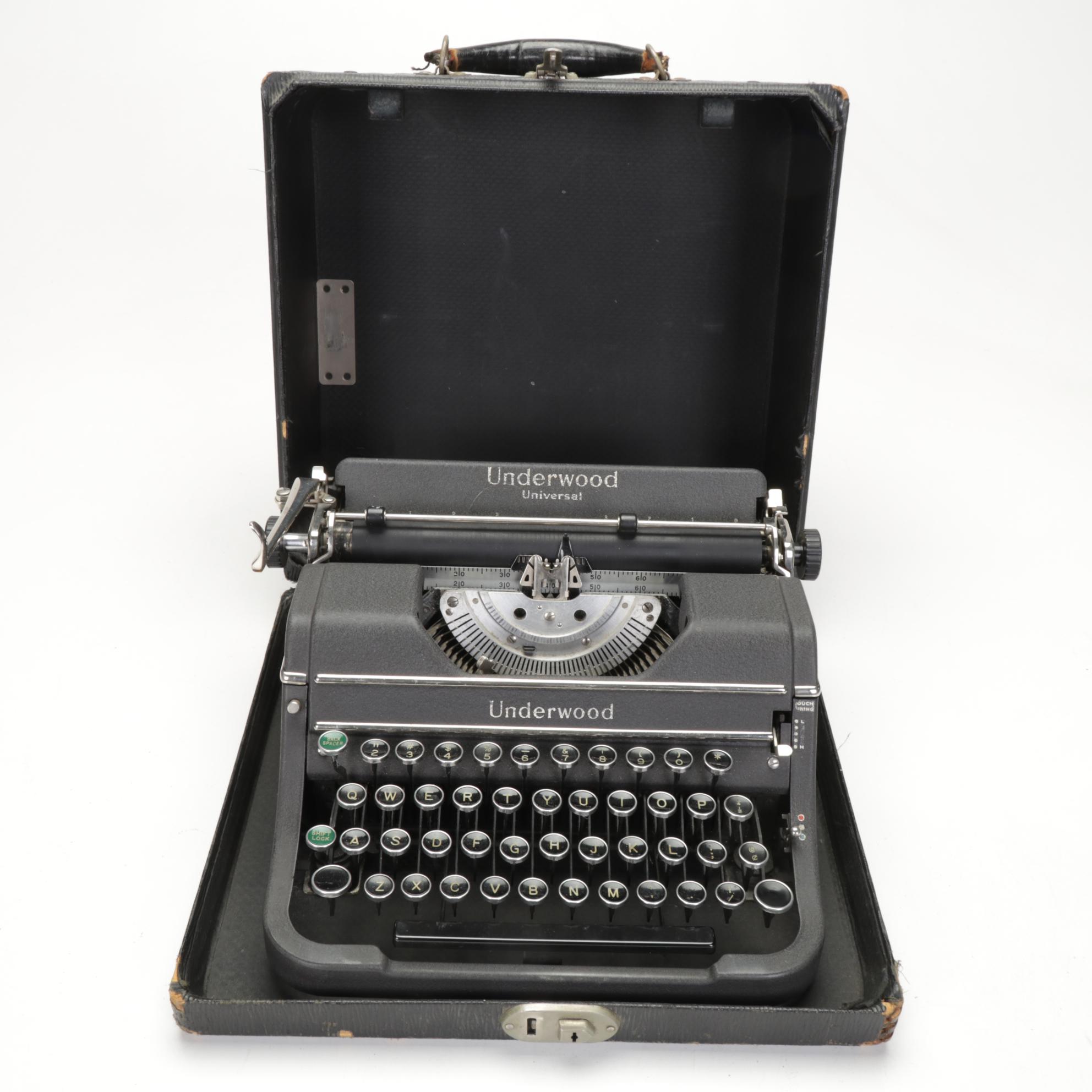 Underwood "Universal" Portable Typewriter with Case, Early to Mid 20th Century