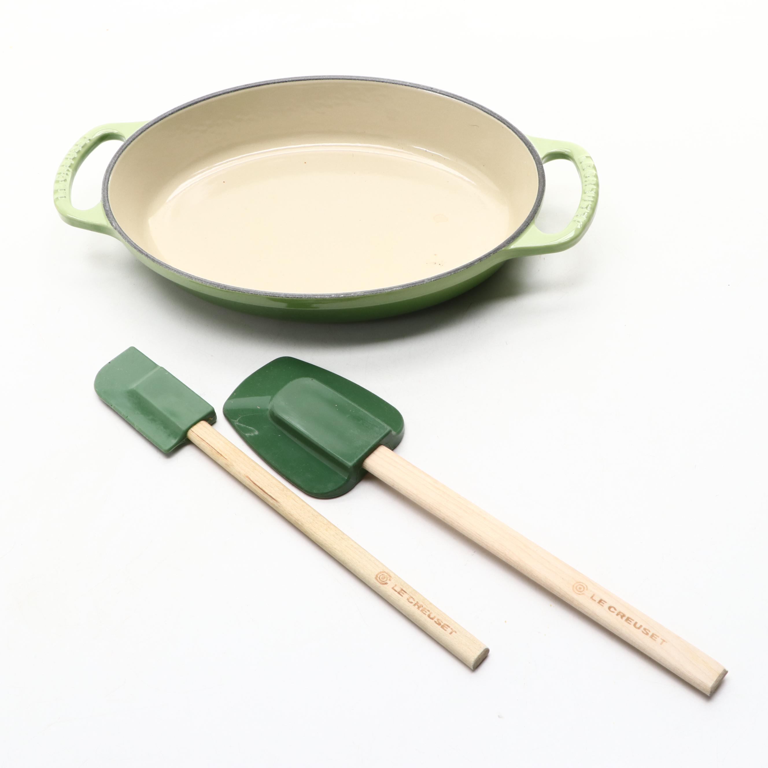 Le Creuset "Palm" Stoneware Oval Casserole, Enameled Cast Iron Baker, Spatulas