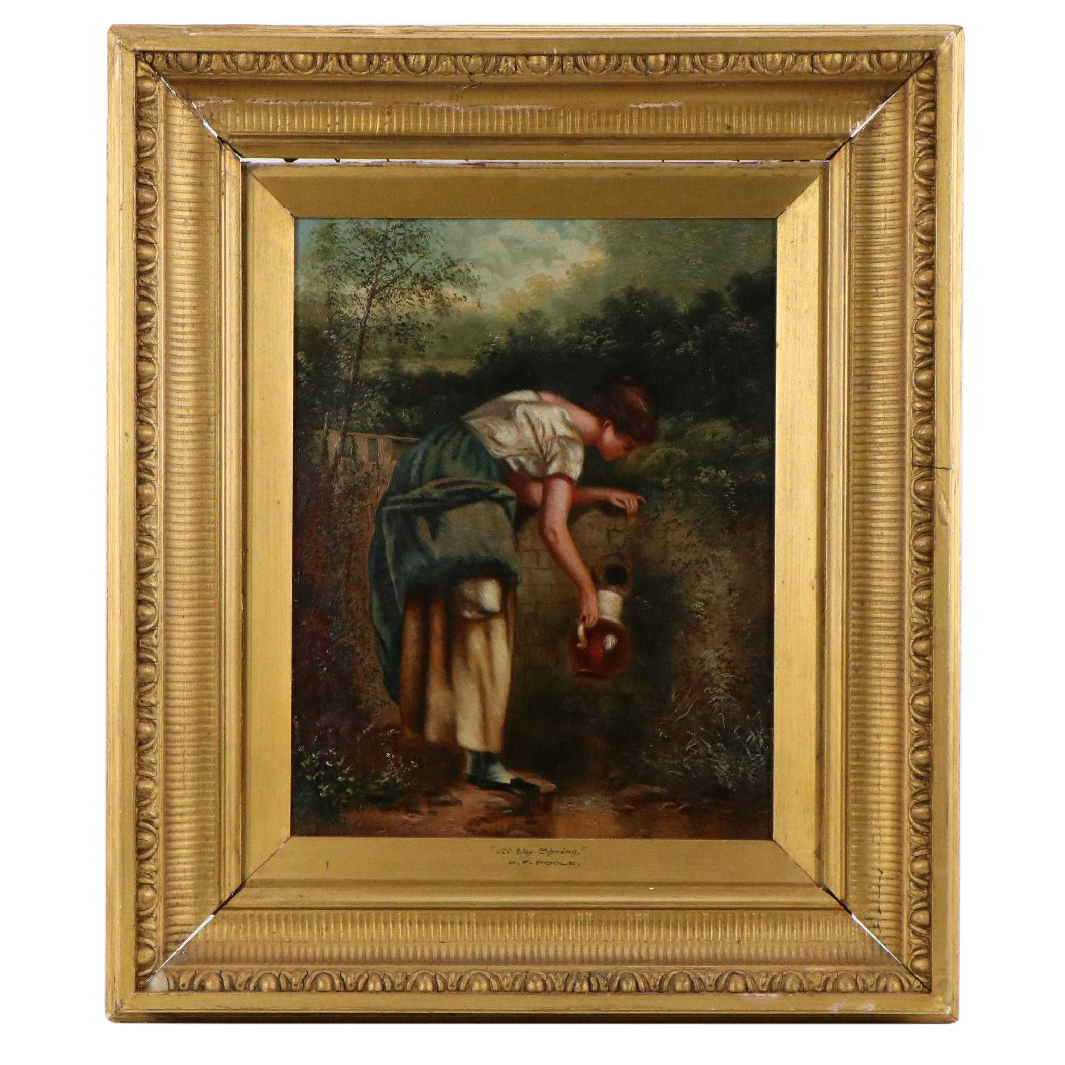 Paul Falconer Poole Oil Painting "At the Spring," 19th Century