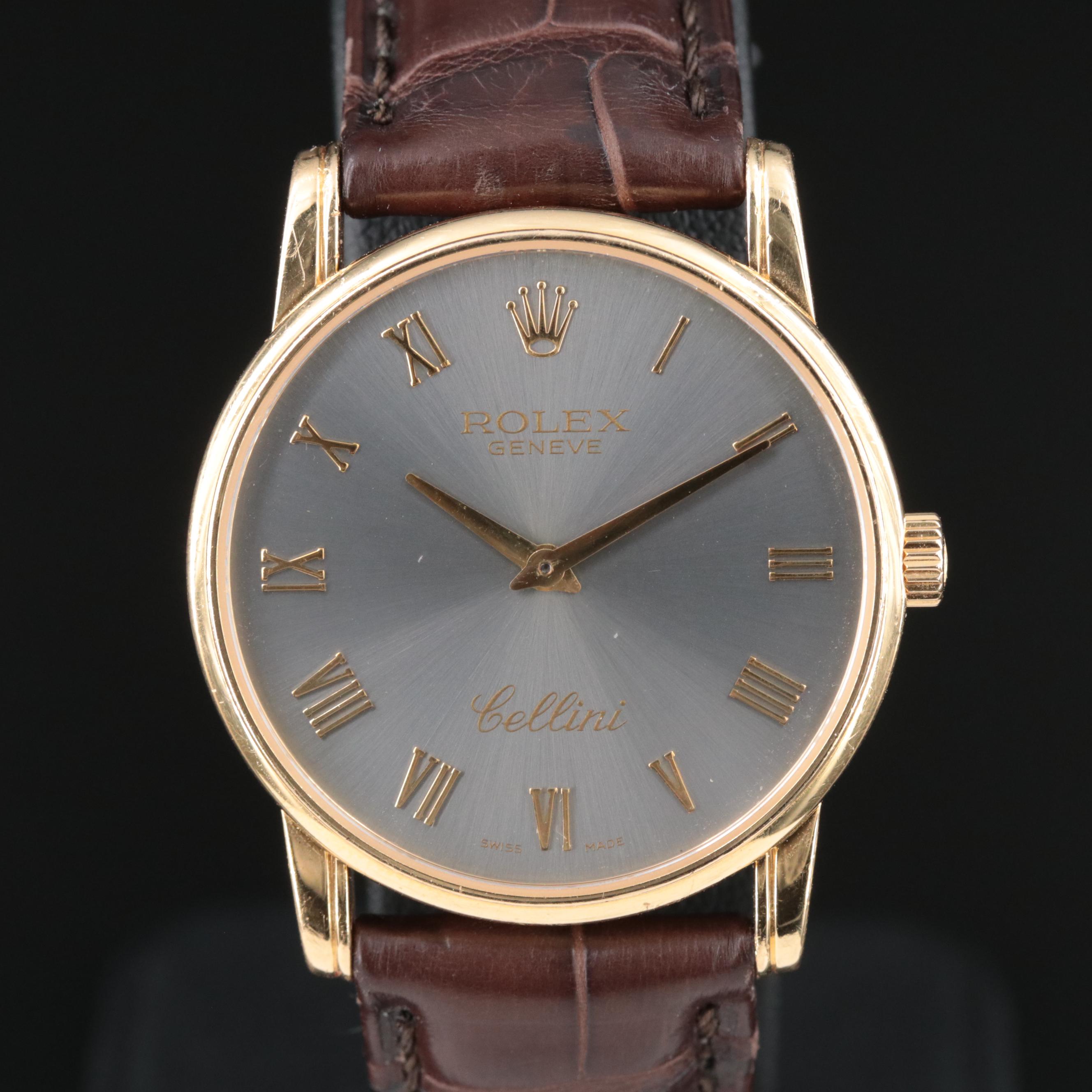 2000s 18K Rolex Cellini Classic with Slate Roman Dial