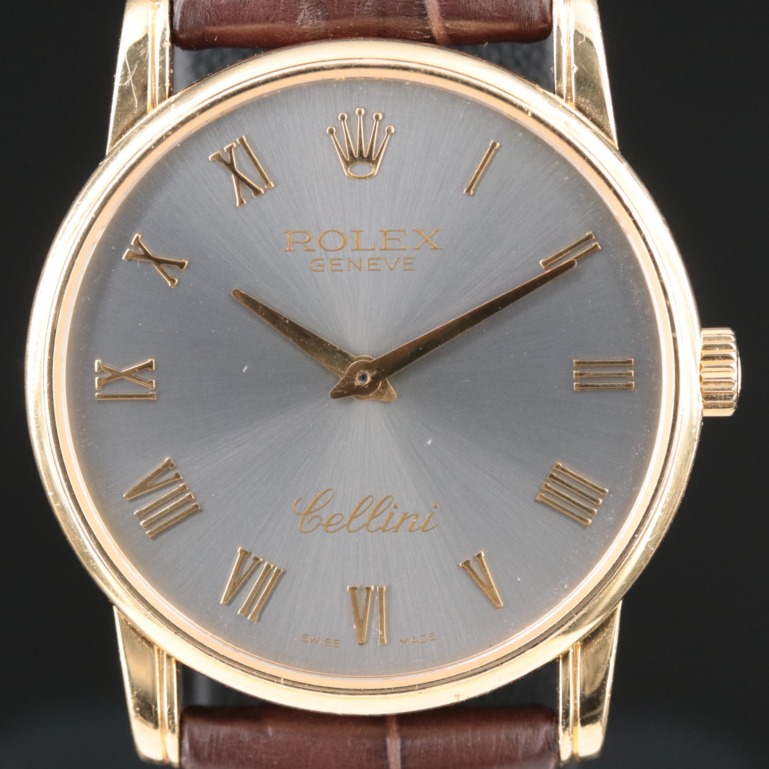 2000s 18K Rolex Cellini Classic with Slate Roman Dial