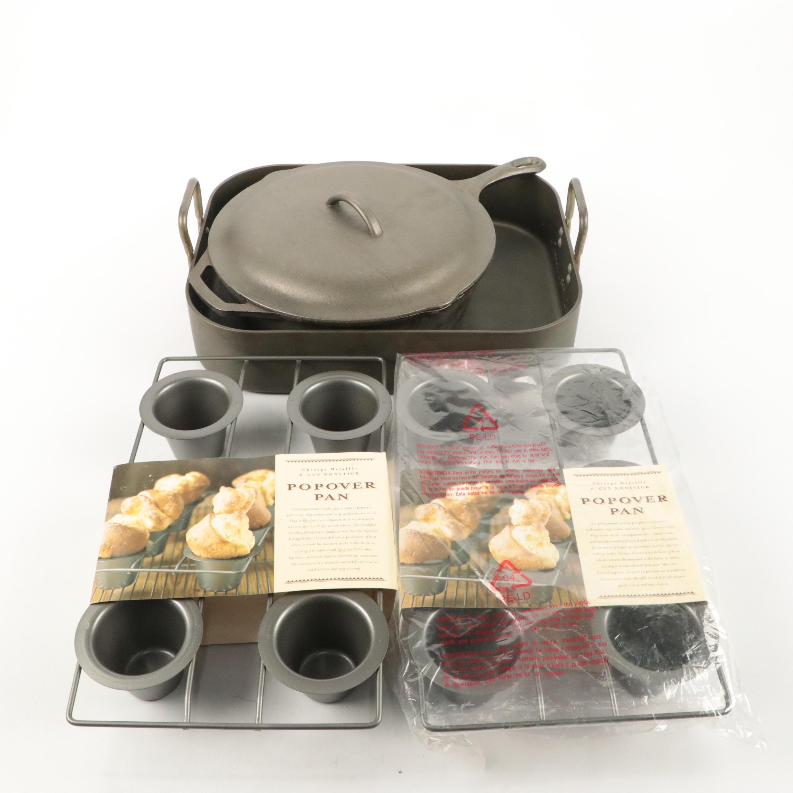 Chicago Metallic Popover Pans with Lodge Cast Iron Sauce Pan and More