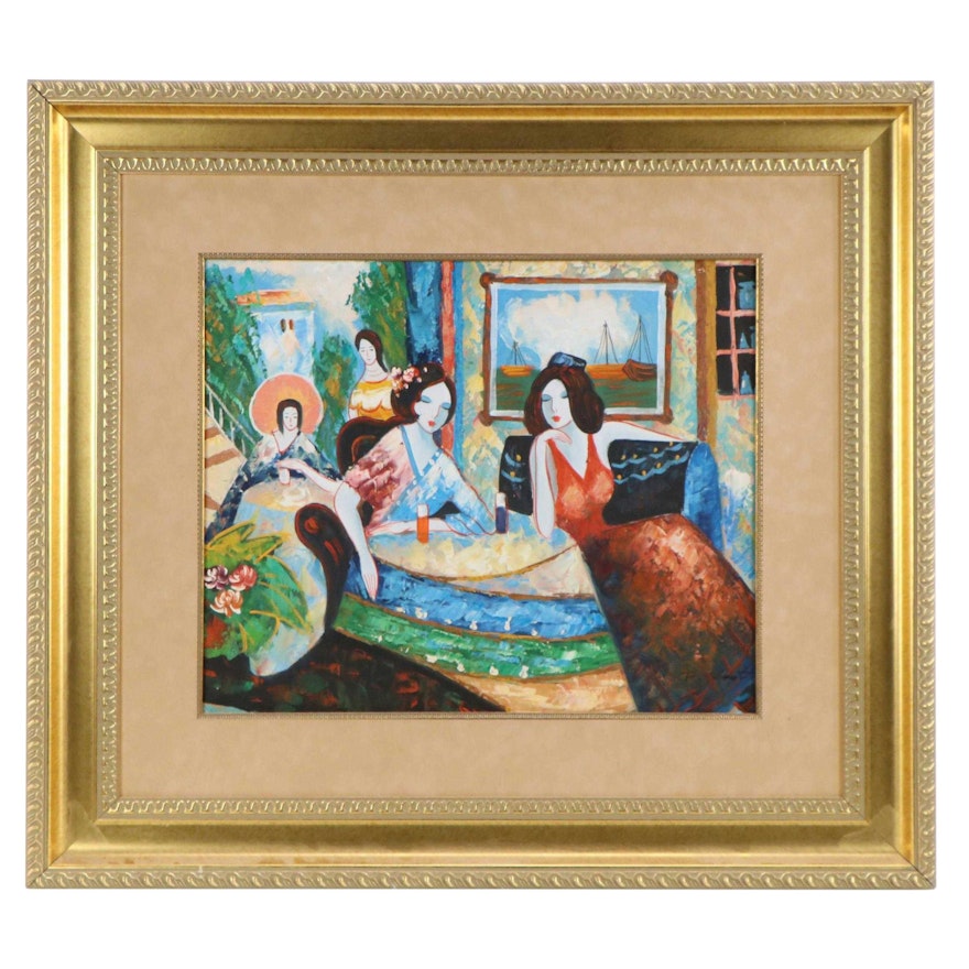 Oil Painting of Women at a Table, Manner of Itzchak Tarkey | EBTH