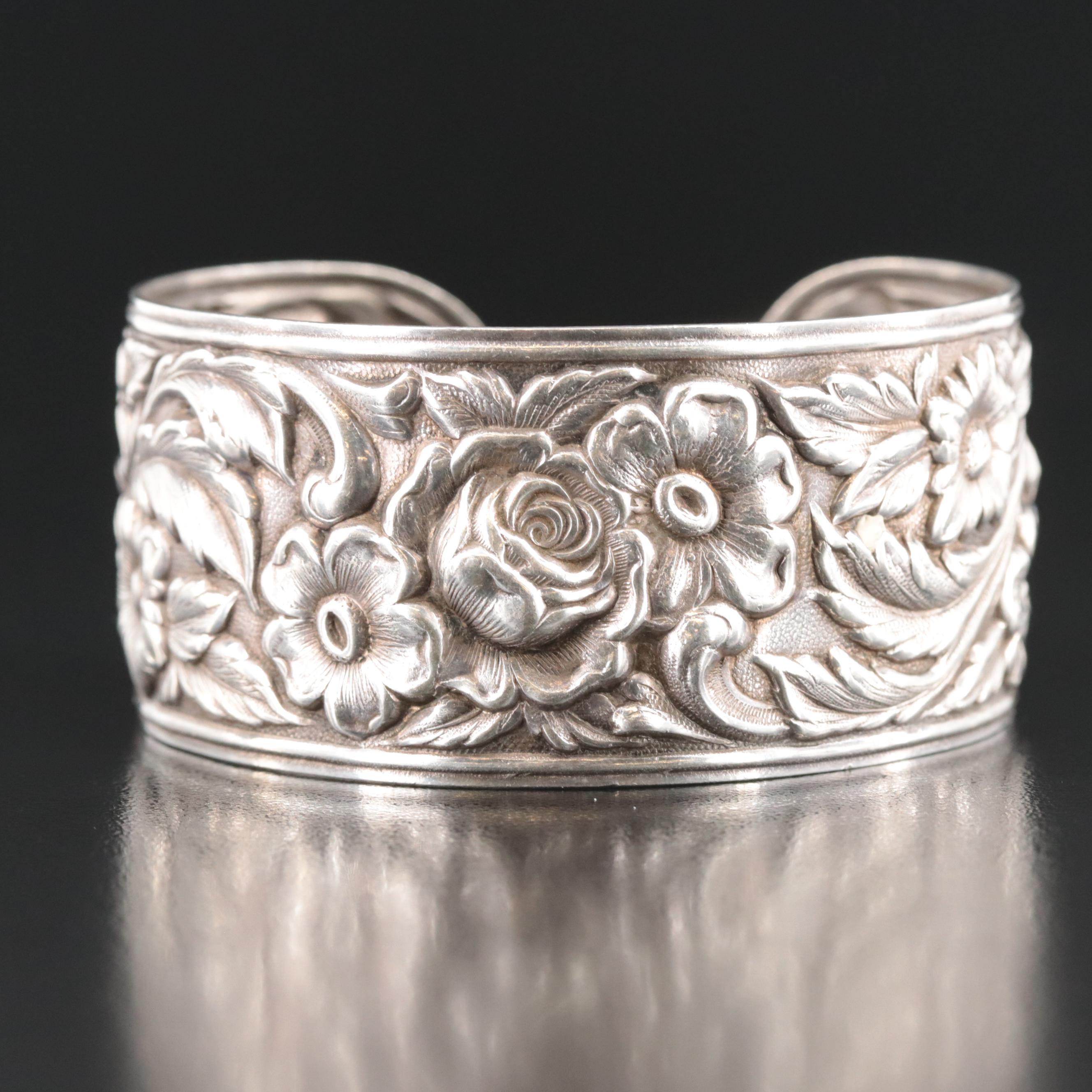 S. Kirk & Son Sterling Floral Wide Cuff Bracelet