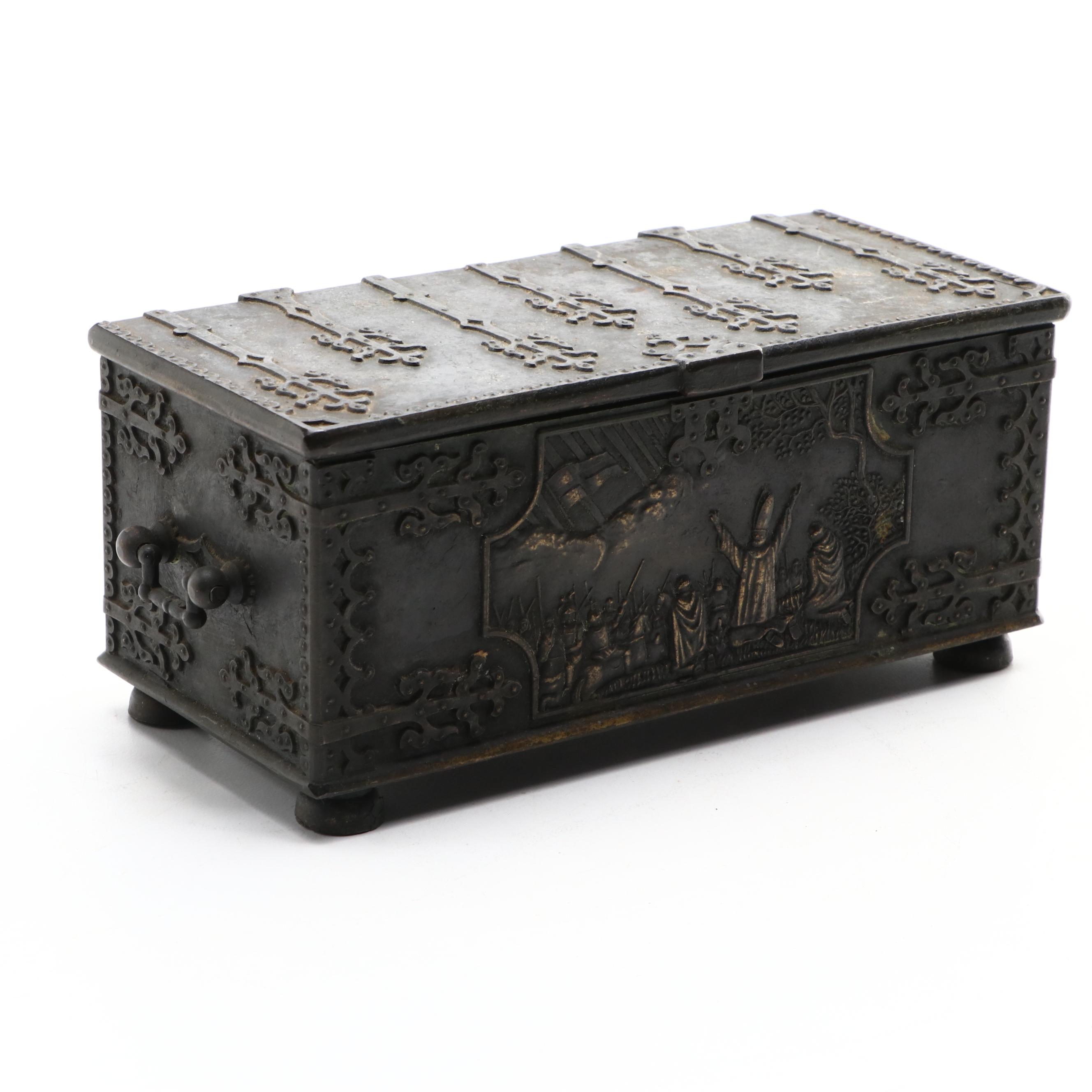 Danish Iron Art Embossed Bronze Casket Box