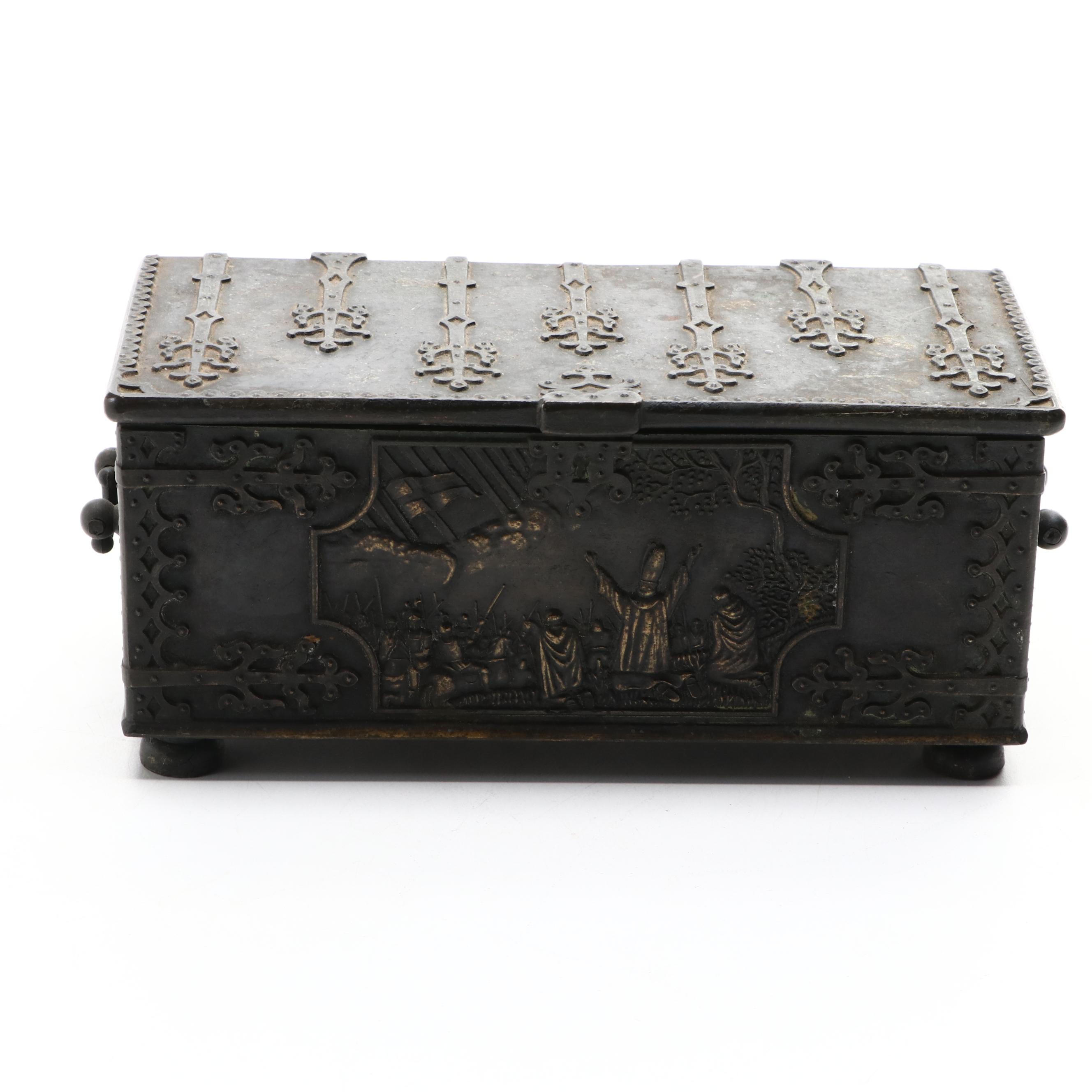 Danish Iron Art Embossed Bronze Casket Box
