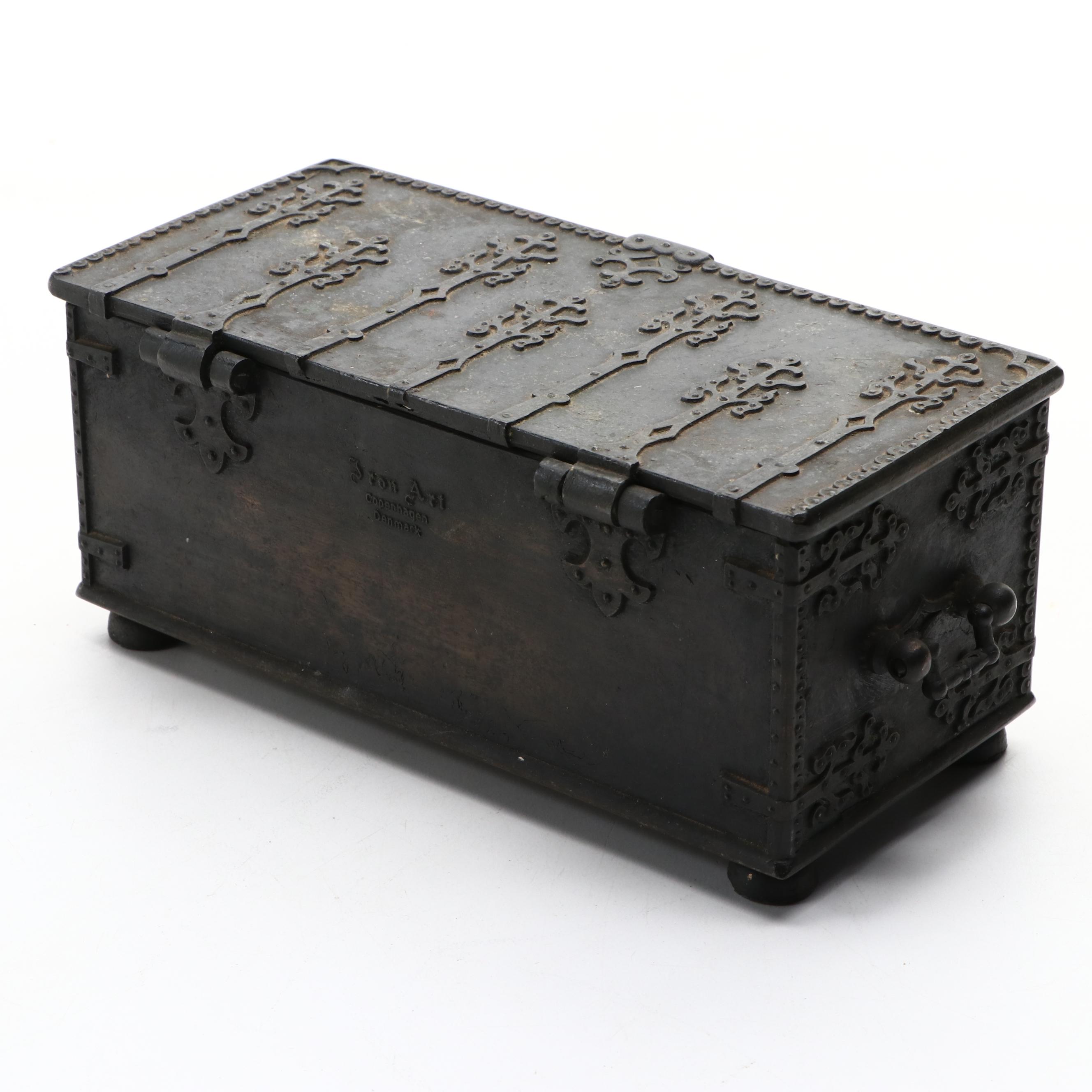 Danish Iron Art Embossed Bronze Casket Box