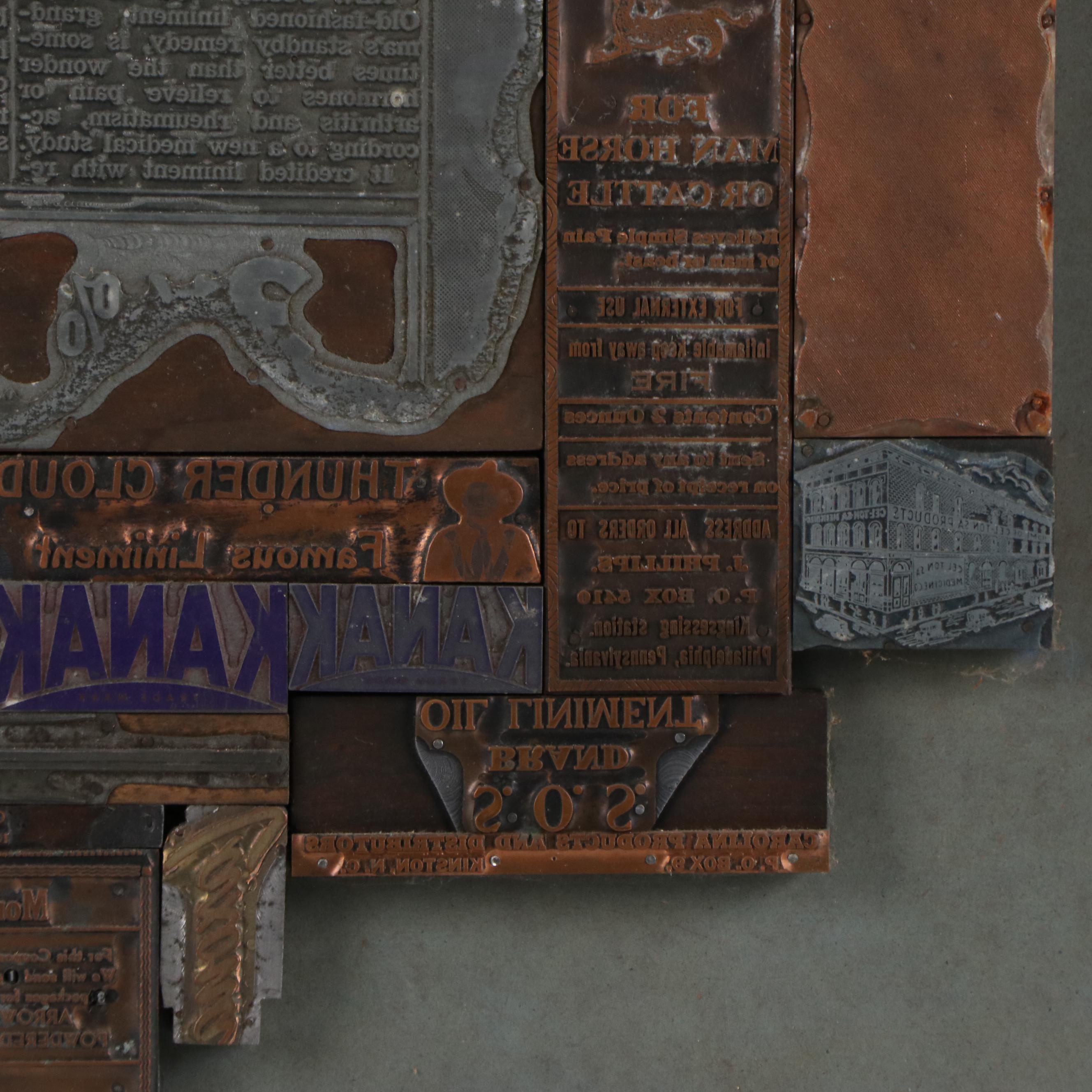 Assemblage of Wood and Metal Newspaper Printing Blocks