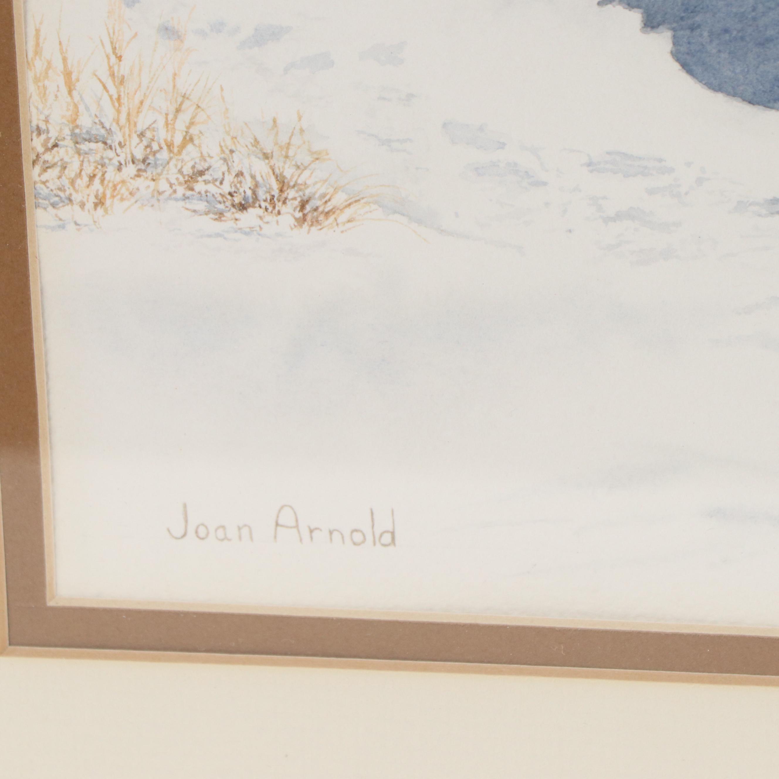 Joan Arnold Watercolor Painting of a Winter Landscape with Canadian Geese