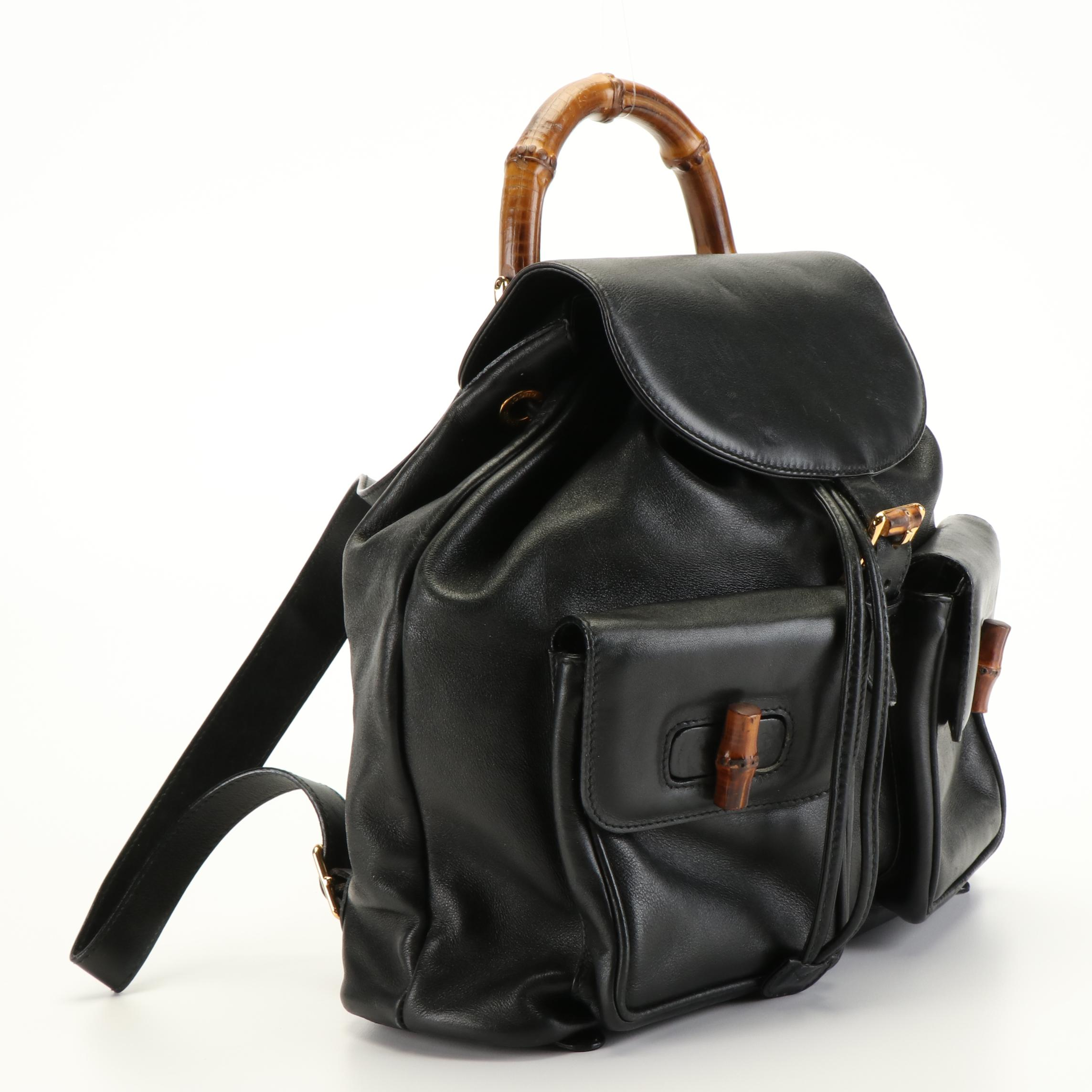 Gucci Bamboo Black Leather Backpack