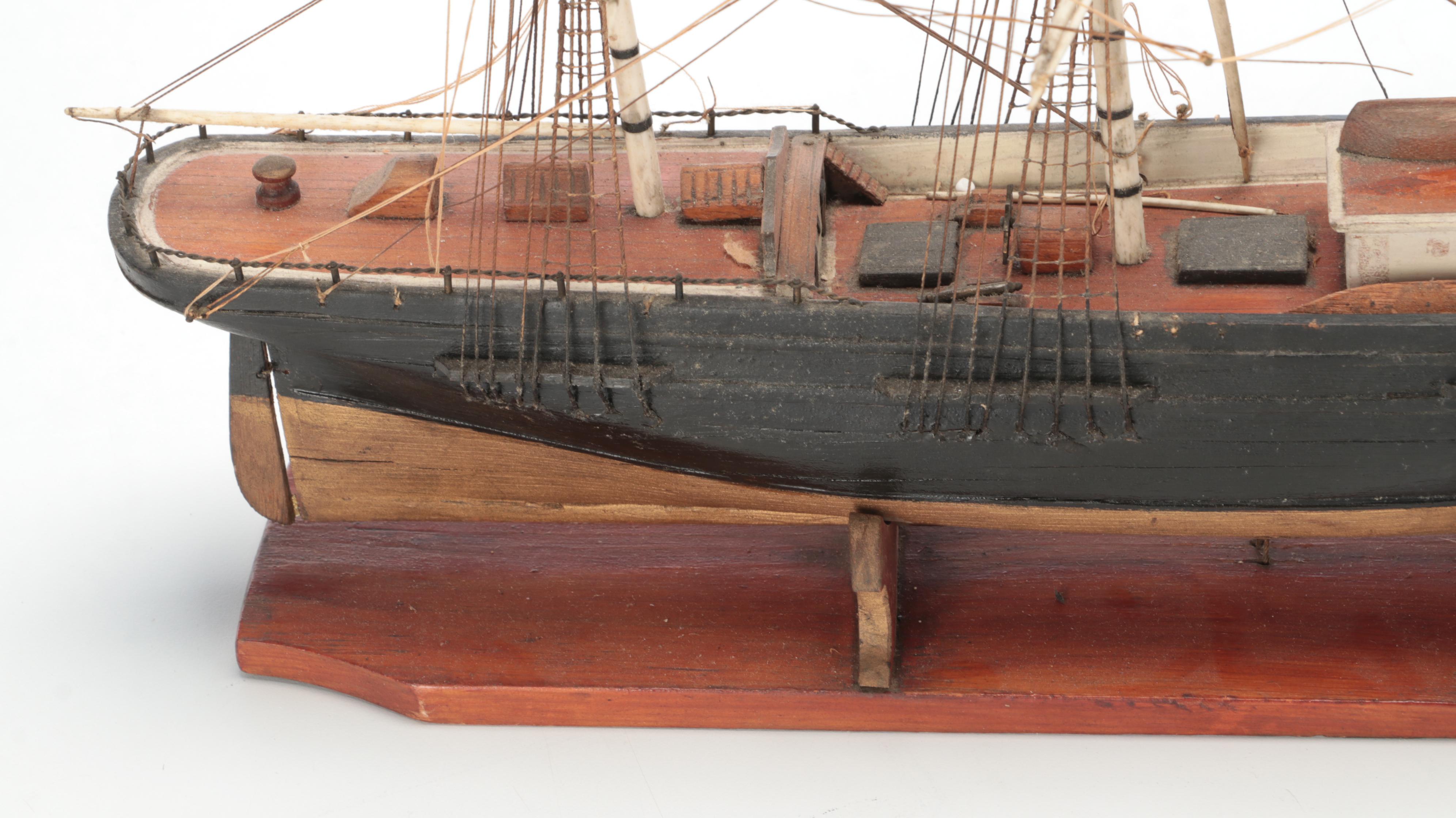 Hand-Crafted Model Sailing Ship in Glass Display Case