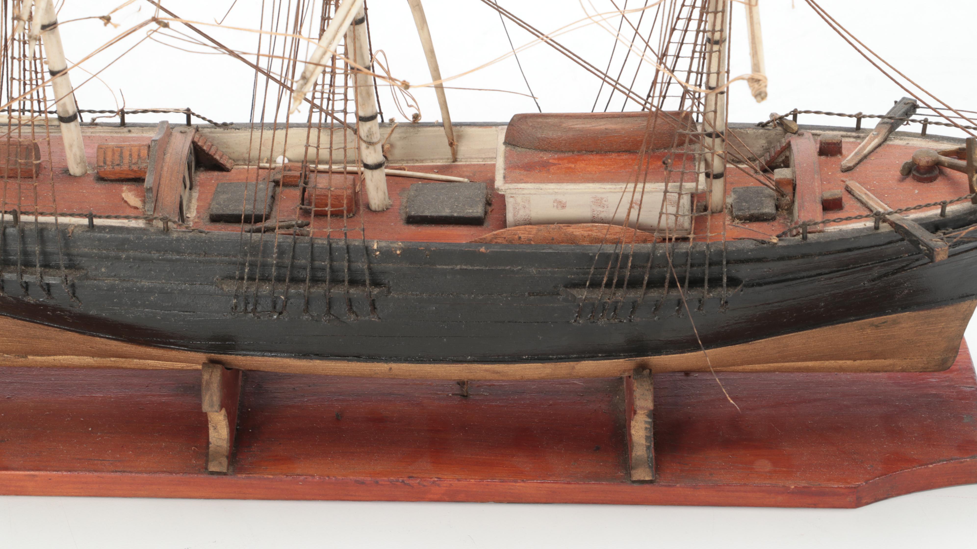 Hand-Crafted Model Sailing Ship in Glass Display Case