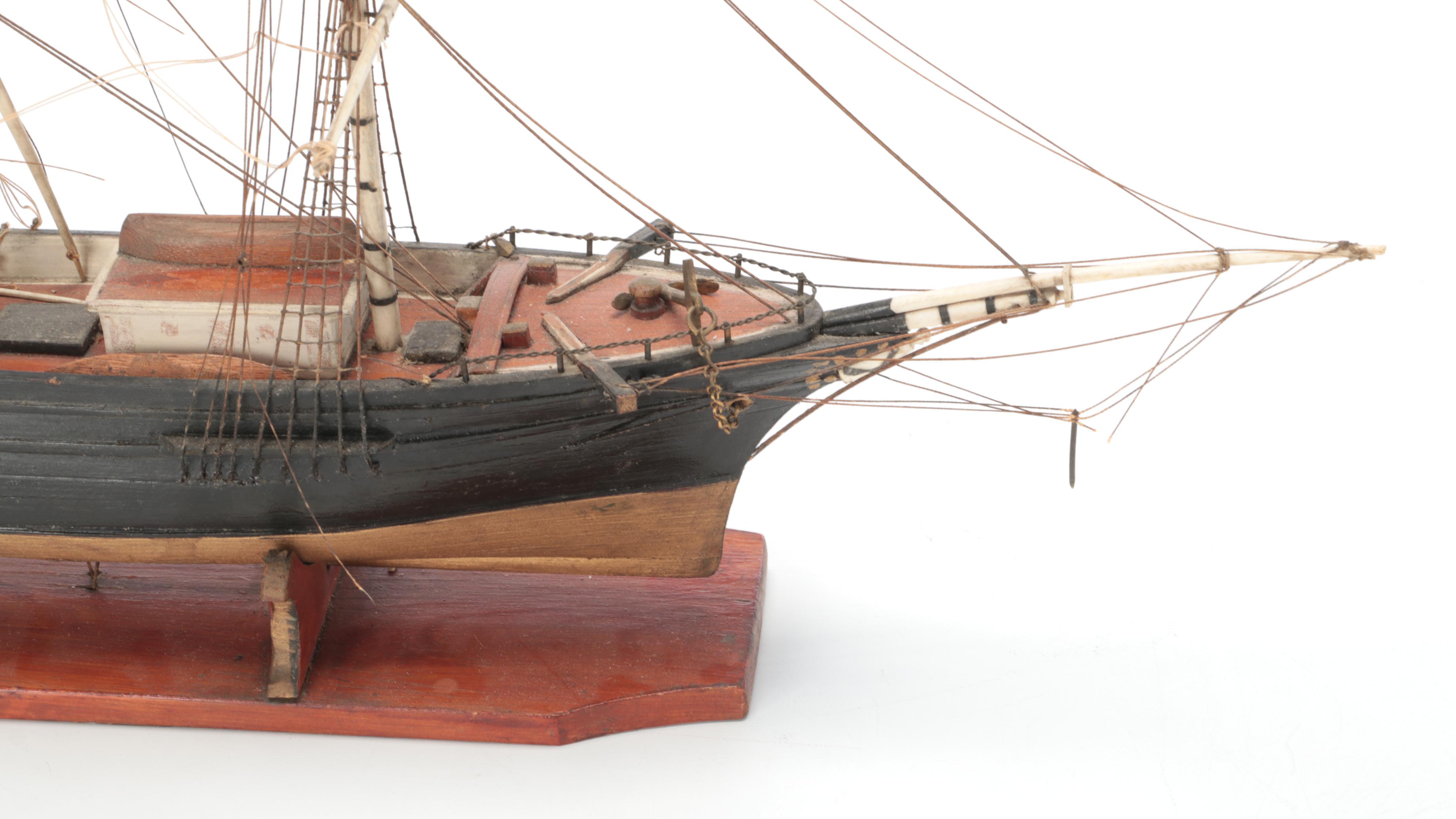 Hand-Crafted Model Sailing Ship in Glass Display Case