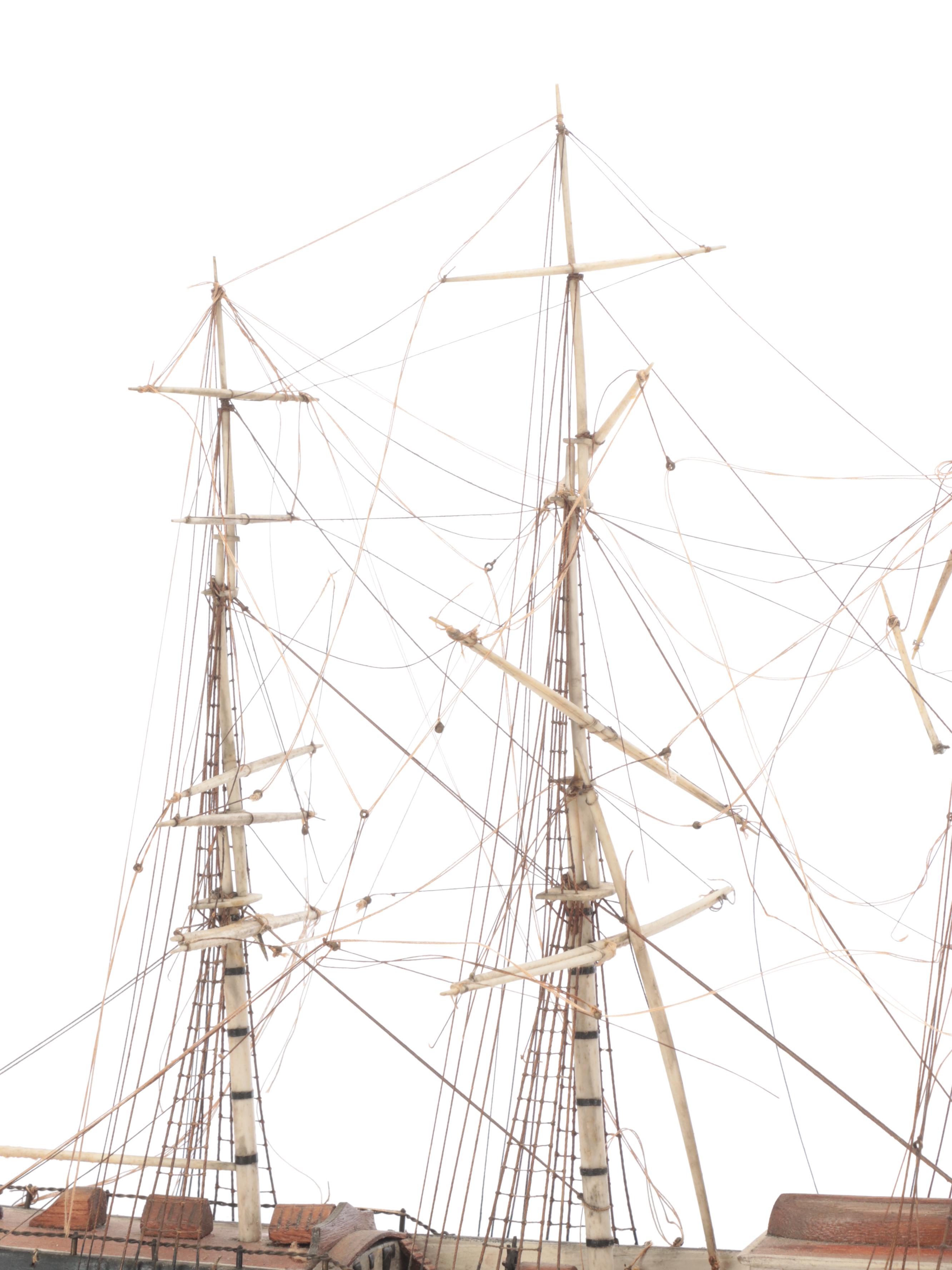 Hand-Crafted Model Sailing Ship in Glass Display Case