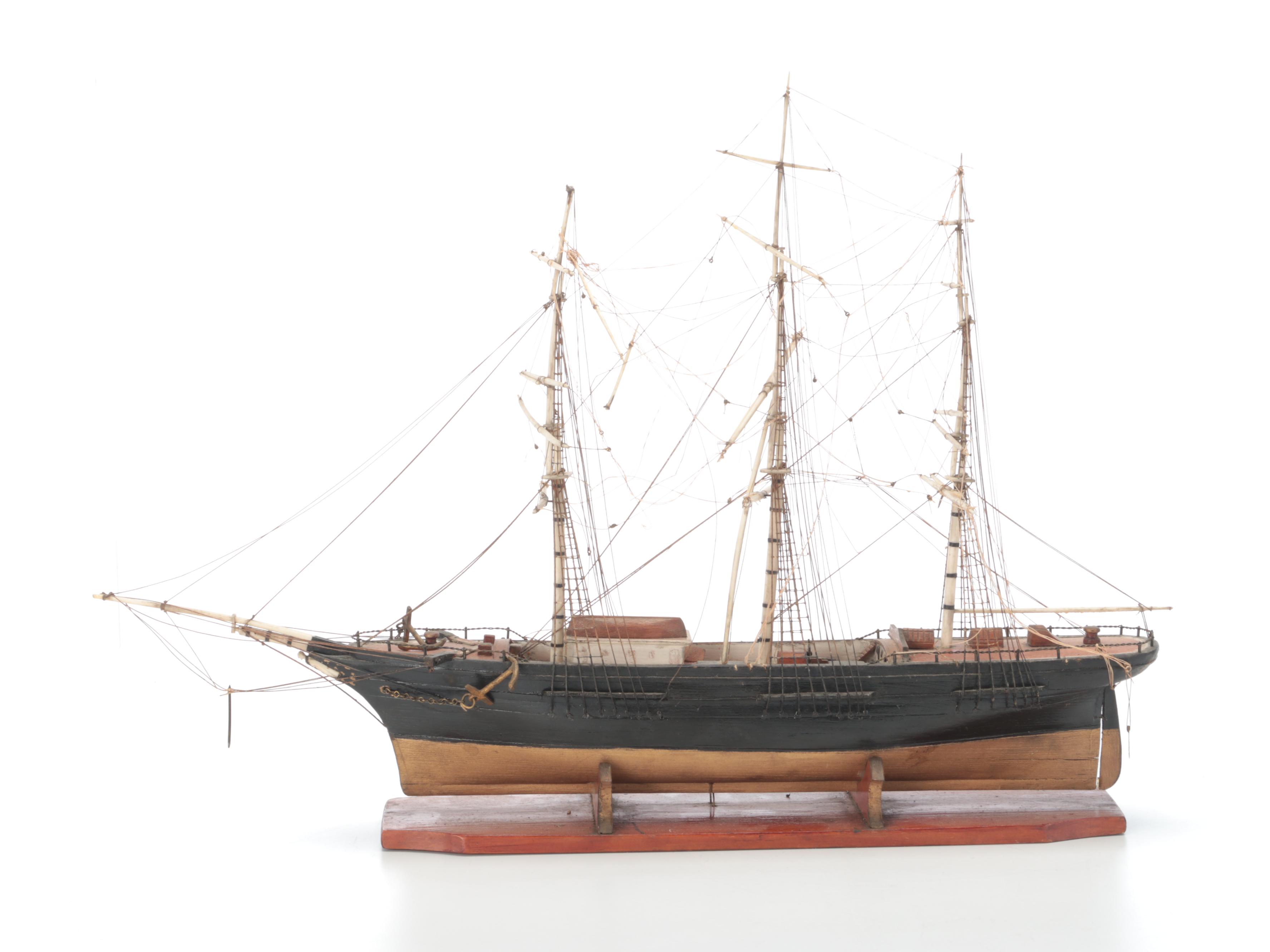 Hand-Crafted Model Sailing Ship in Glass Display Case