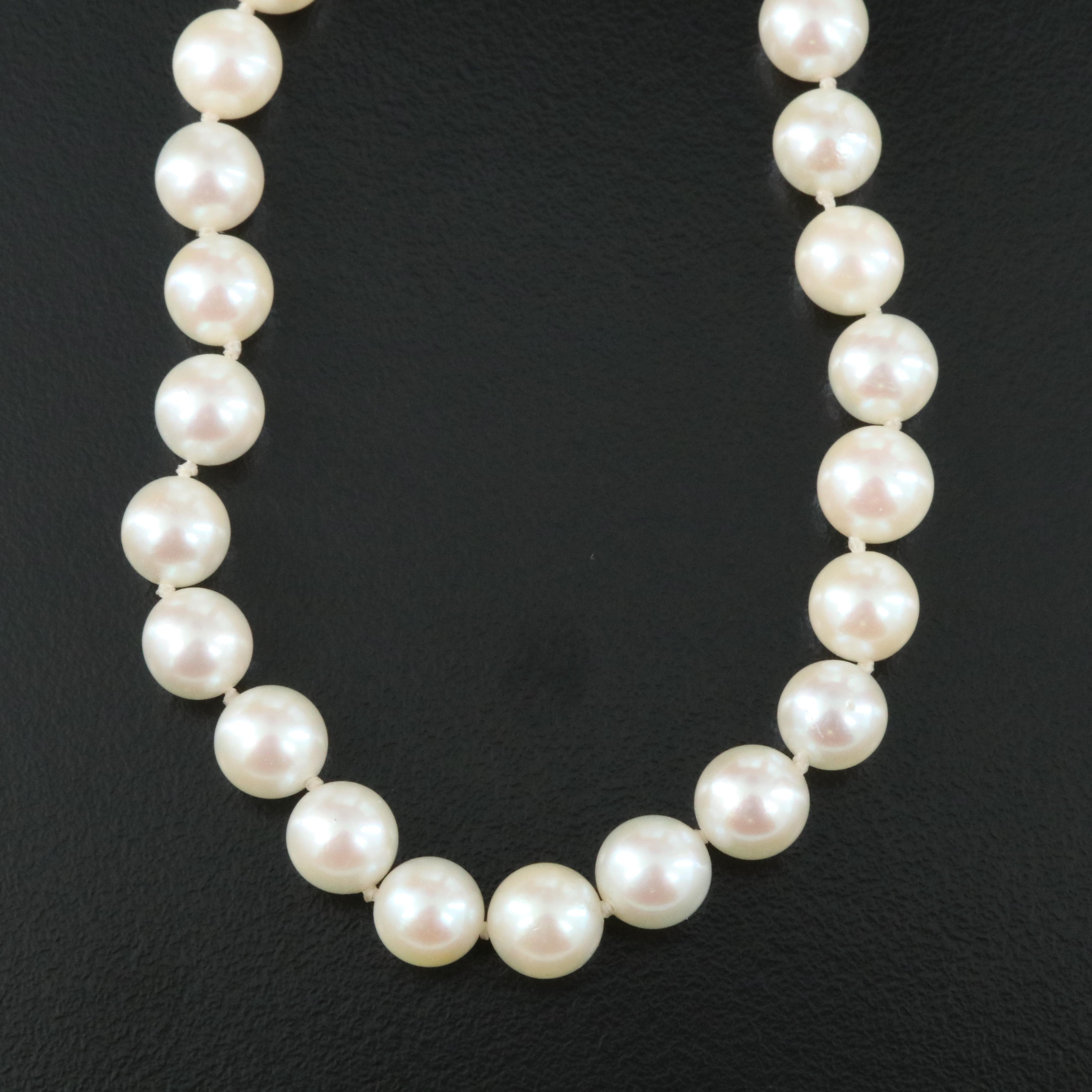 Pearl Necklace With 14K and Diamond Clasp