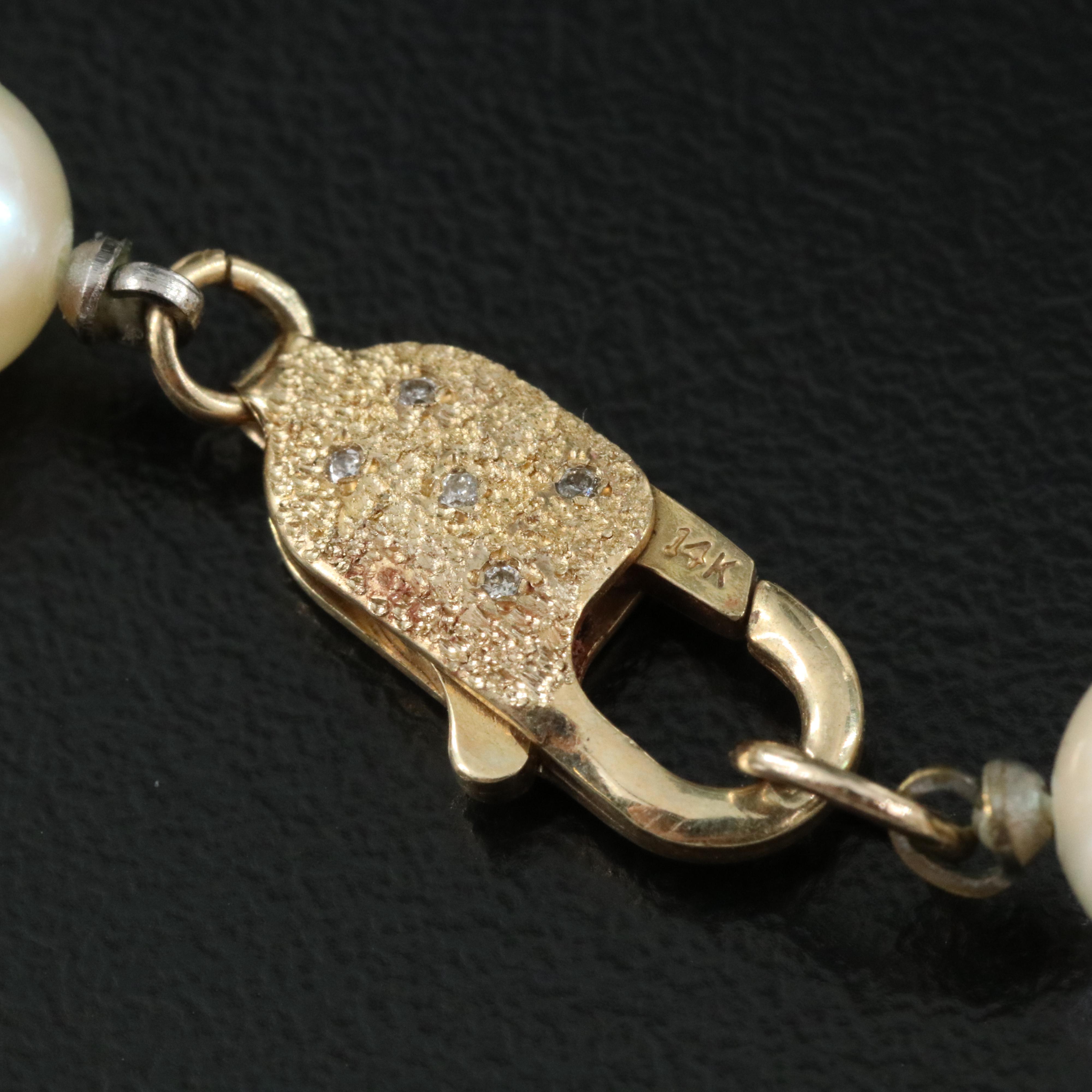 Pearl Necklace With 14K and Diamond Clasp