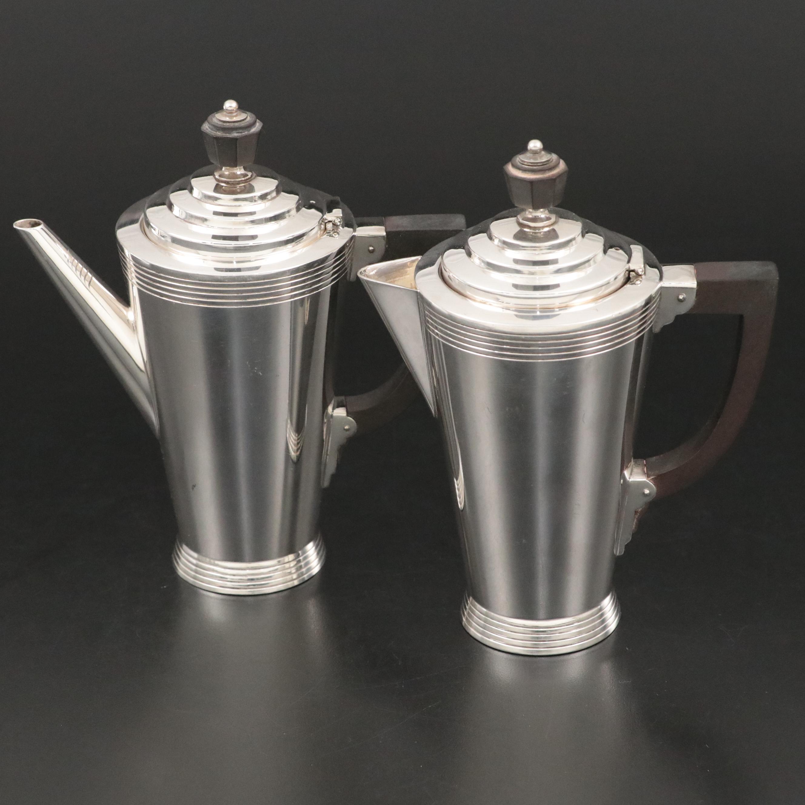 Mappin & Webb Silver Plate Tea and Hot Water Pots, Designed by Keith Murray