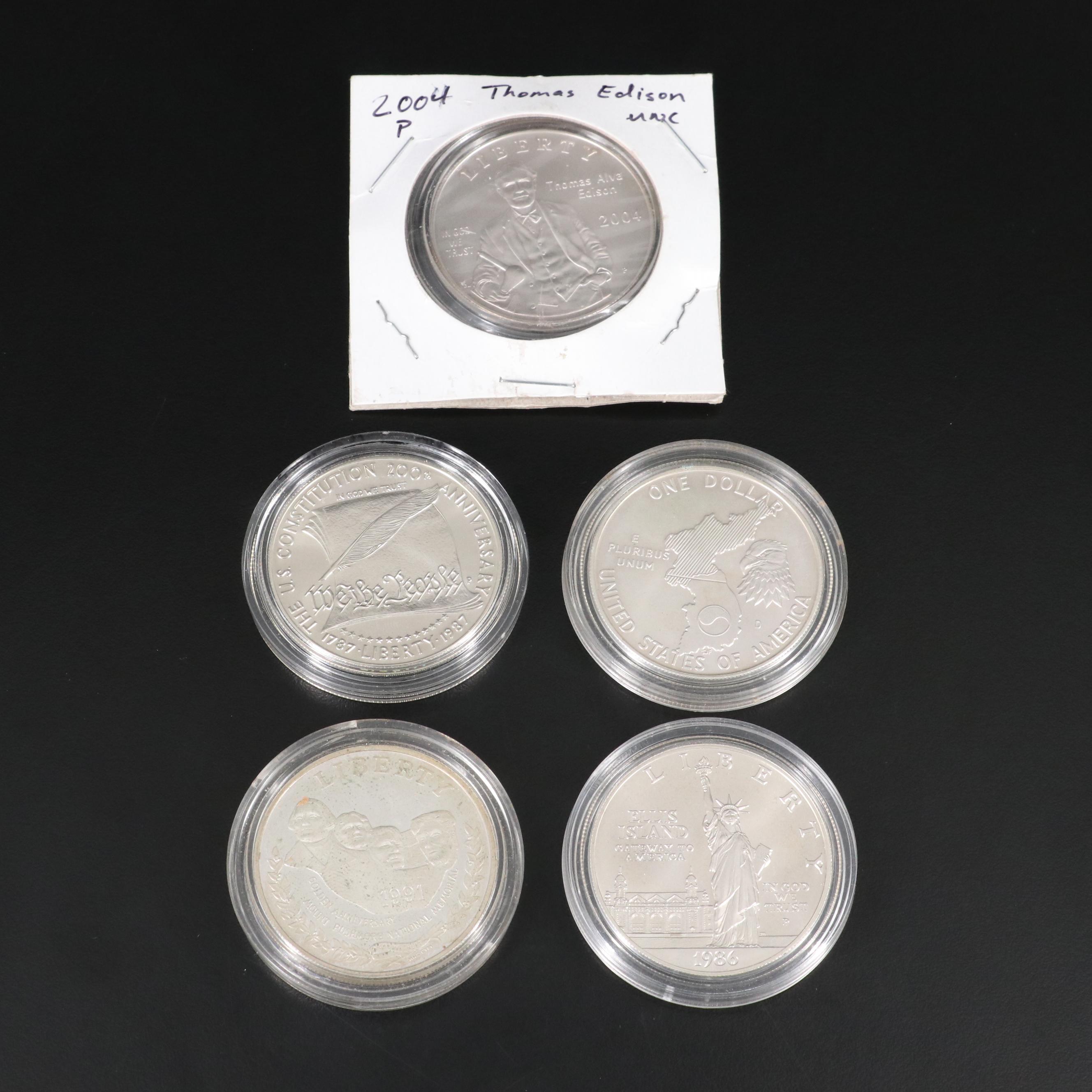 Five Modern Commemorative Silver Dollars