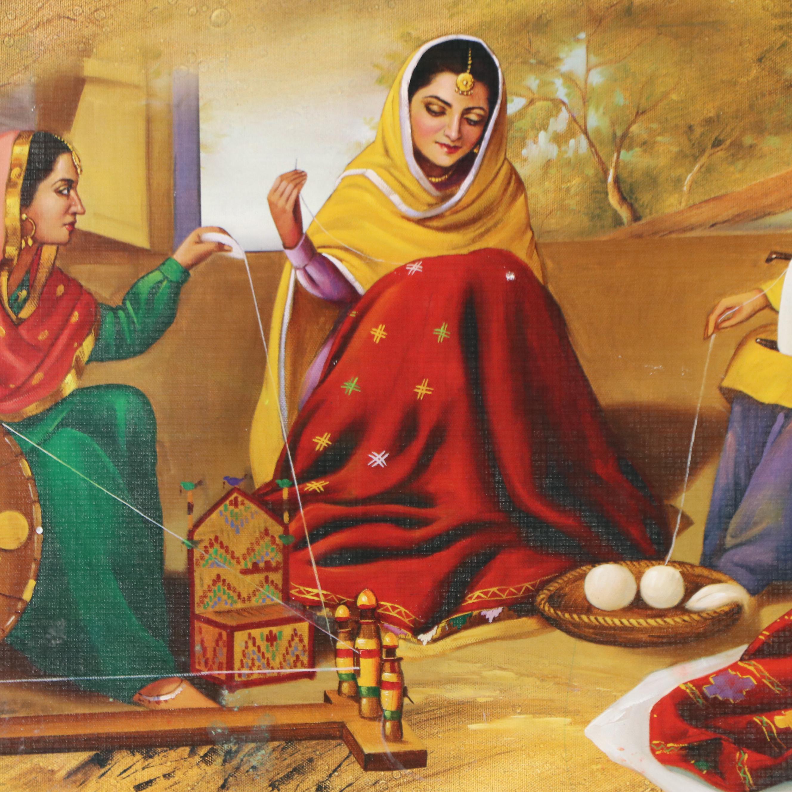 Offset Lithograph of Punjabi Women Spinning the Charkha