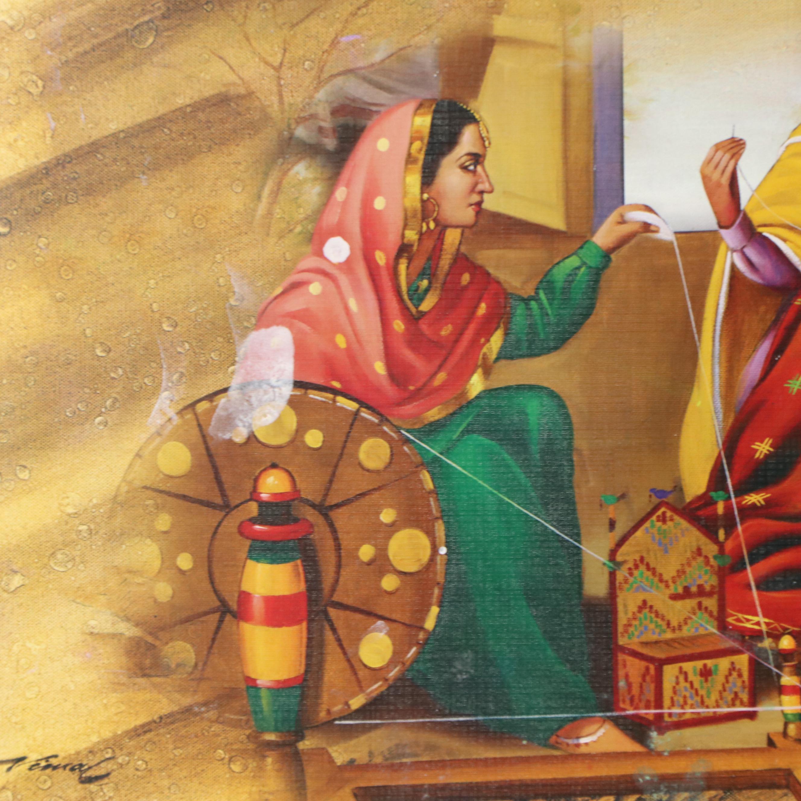 Offset Lithograph of Punjabi Women Spinning the Charkha