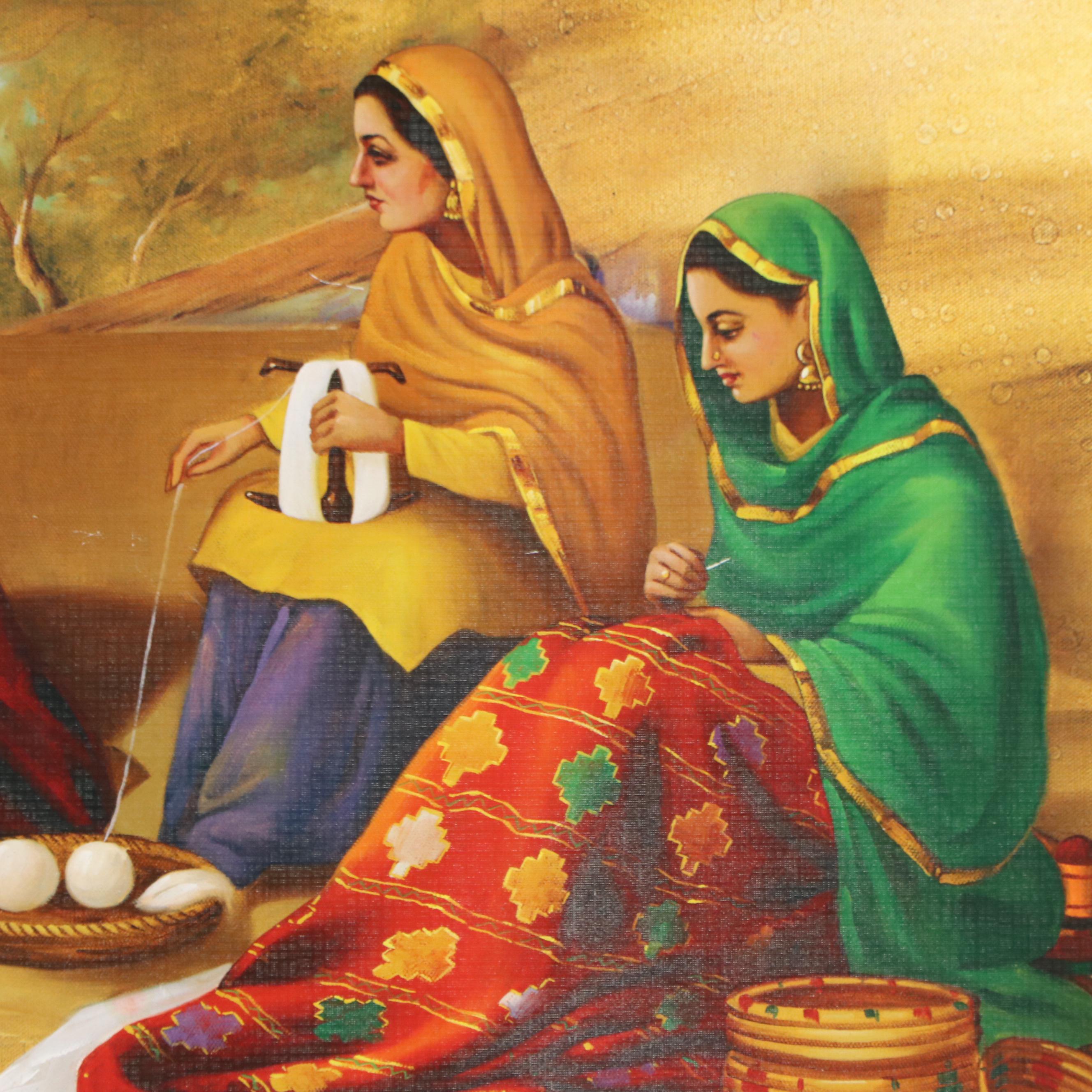Offset Lithograph of Punjabi Women Spinning the Charkha