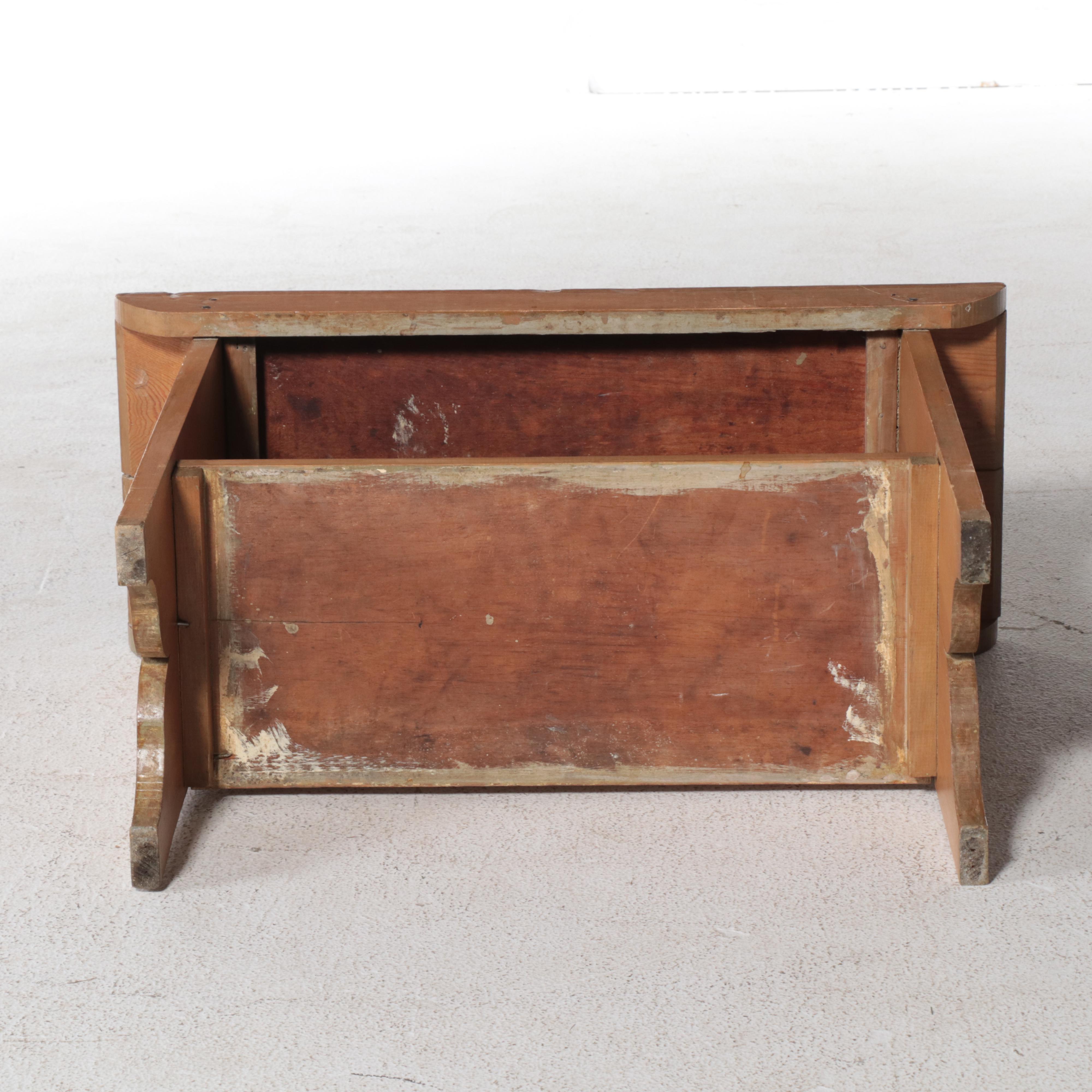 Three American Primitive Style Pine Benches, Incl. Two-Tier Bucket Bench