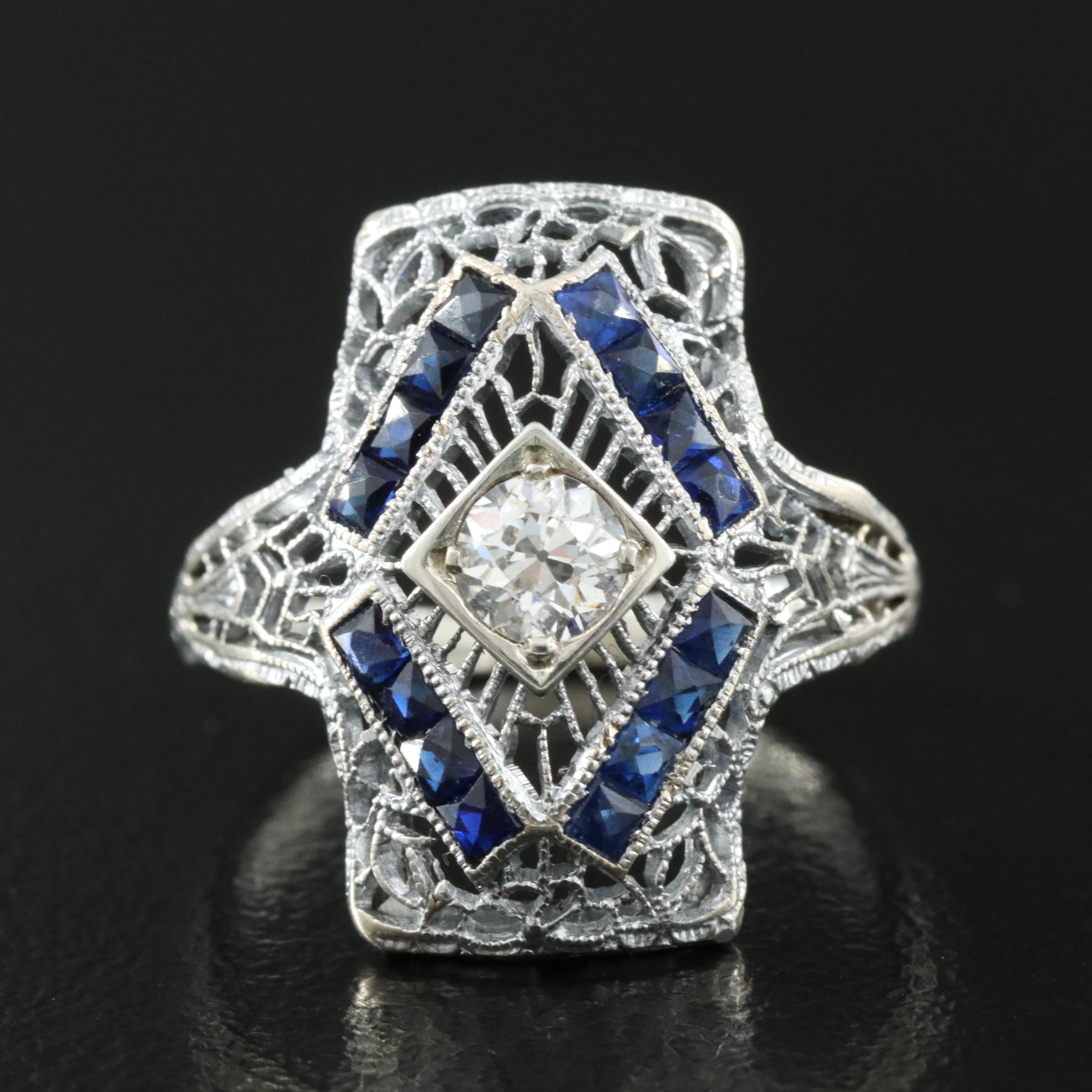 Vintage 14K Diamond and Sapphire Ring