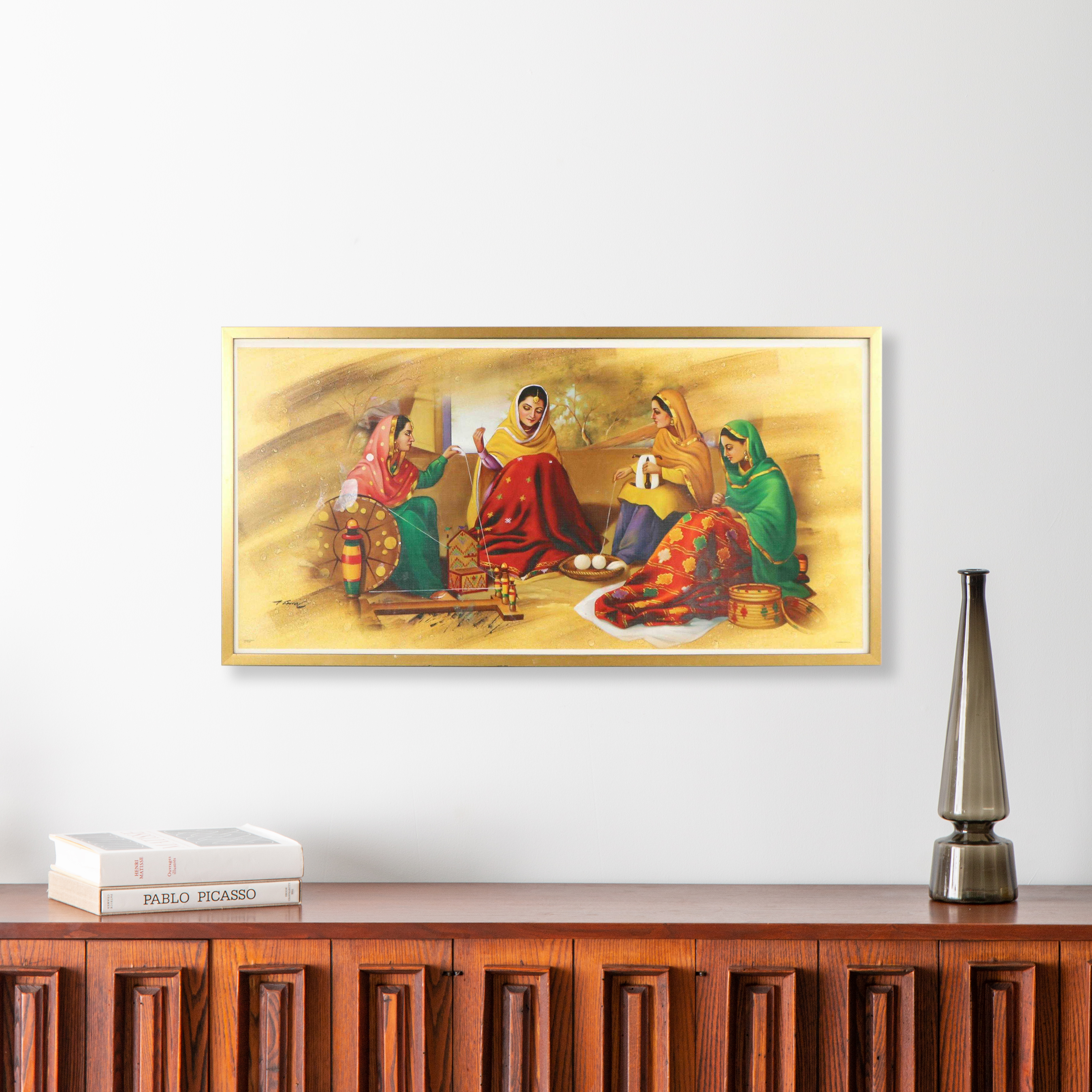 Offset Lithograph of Punjabi Women Spinning the Charkha