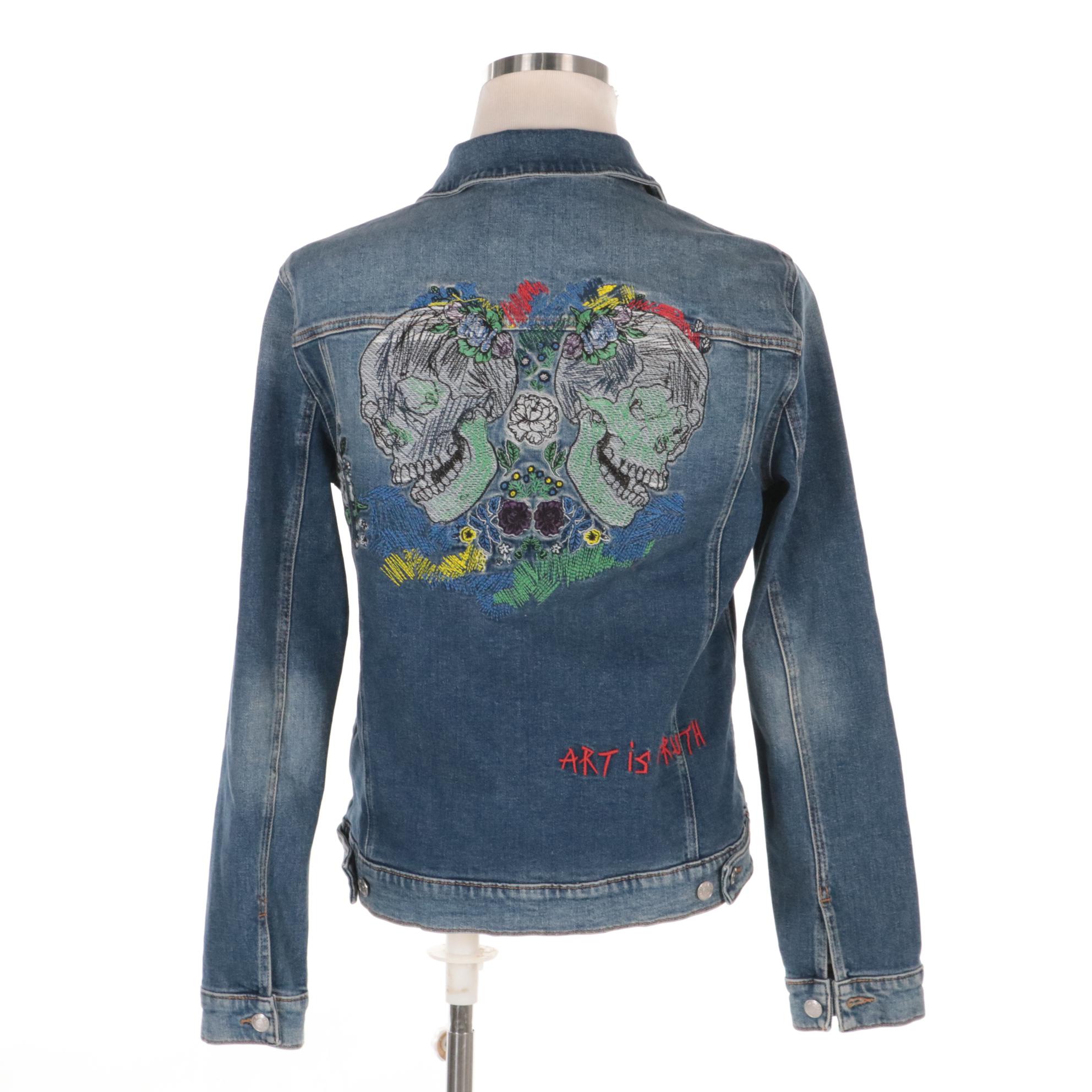 Men's Zadig & Voltaire Skull Embroidered "Art is Truth" Base Denim Jacket