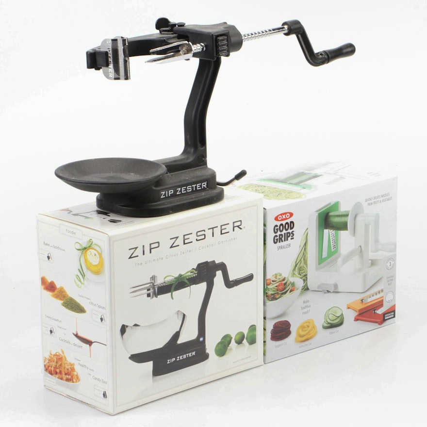 Zip Zester Citrus Zester Cocktail Garnisher and Good Grips Spiralizer
