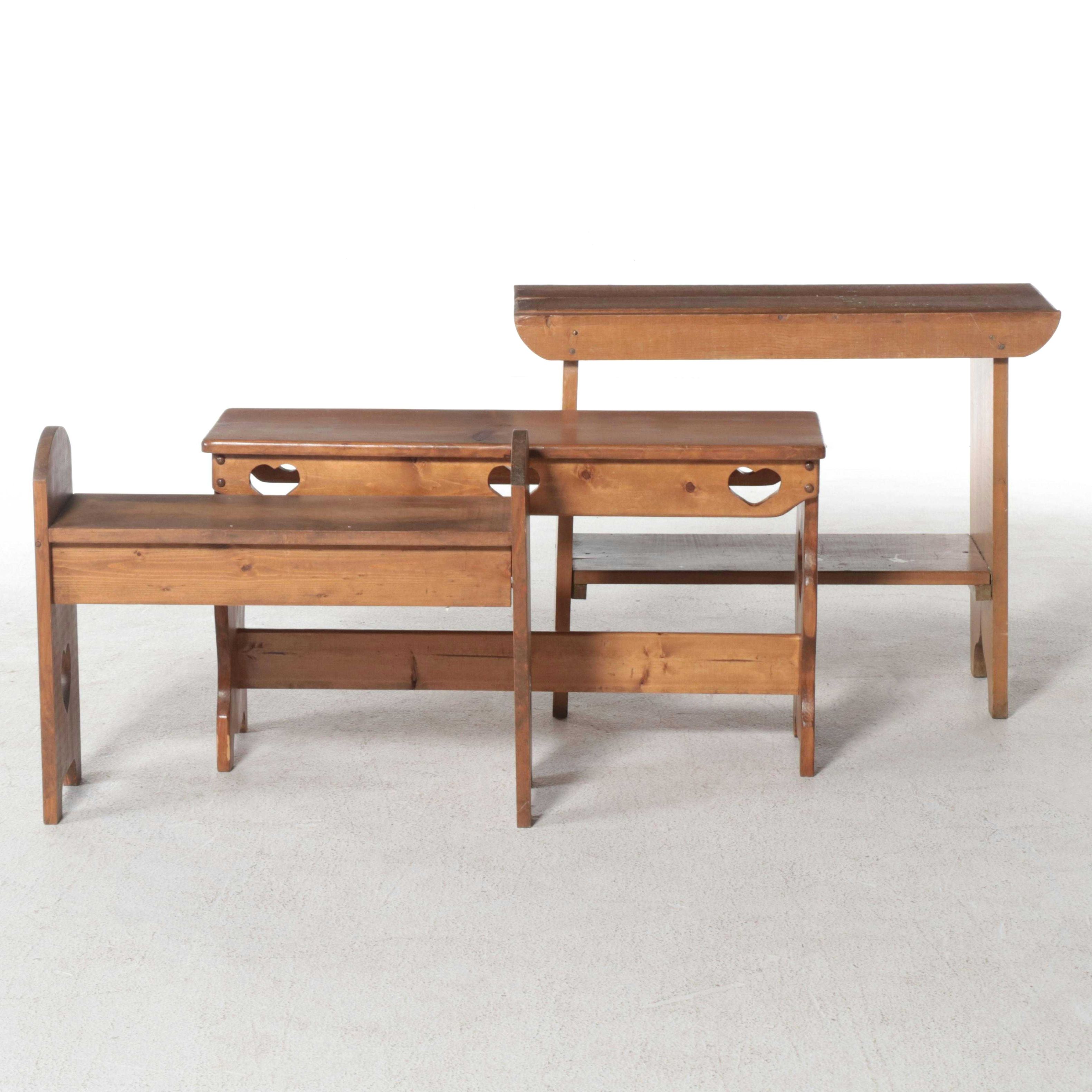 Three American Primitive Style Pine Benches, Incl. Two-Tier Bucket Bench