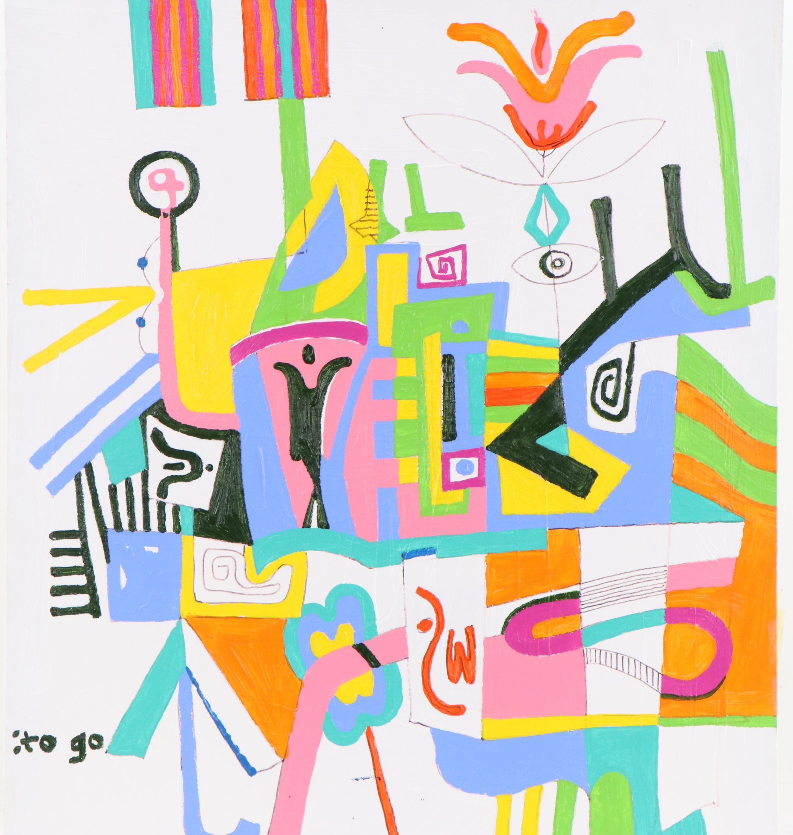 Phyllis Trager Hyman Modernist Acrylic Painting "To Go"