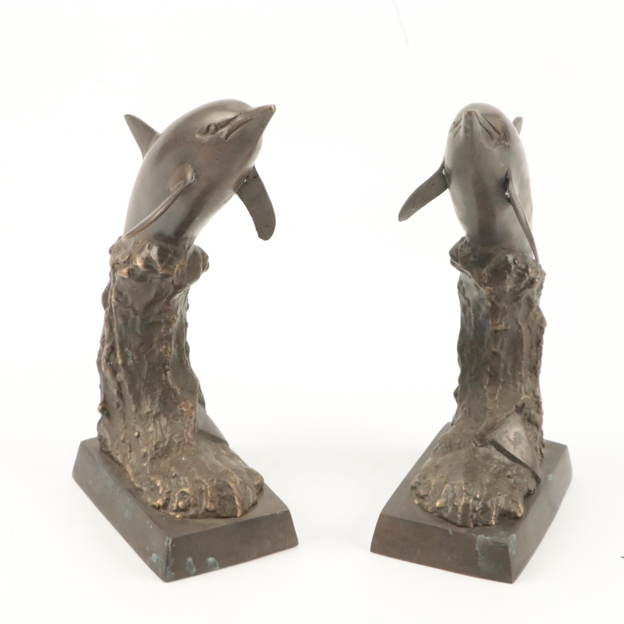 Cast Metal Dolphin Bookends
