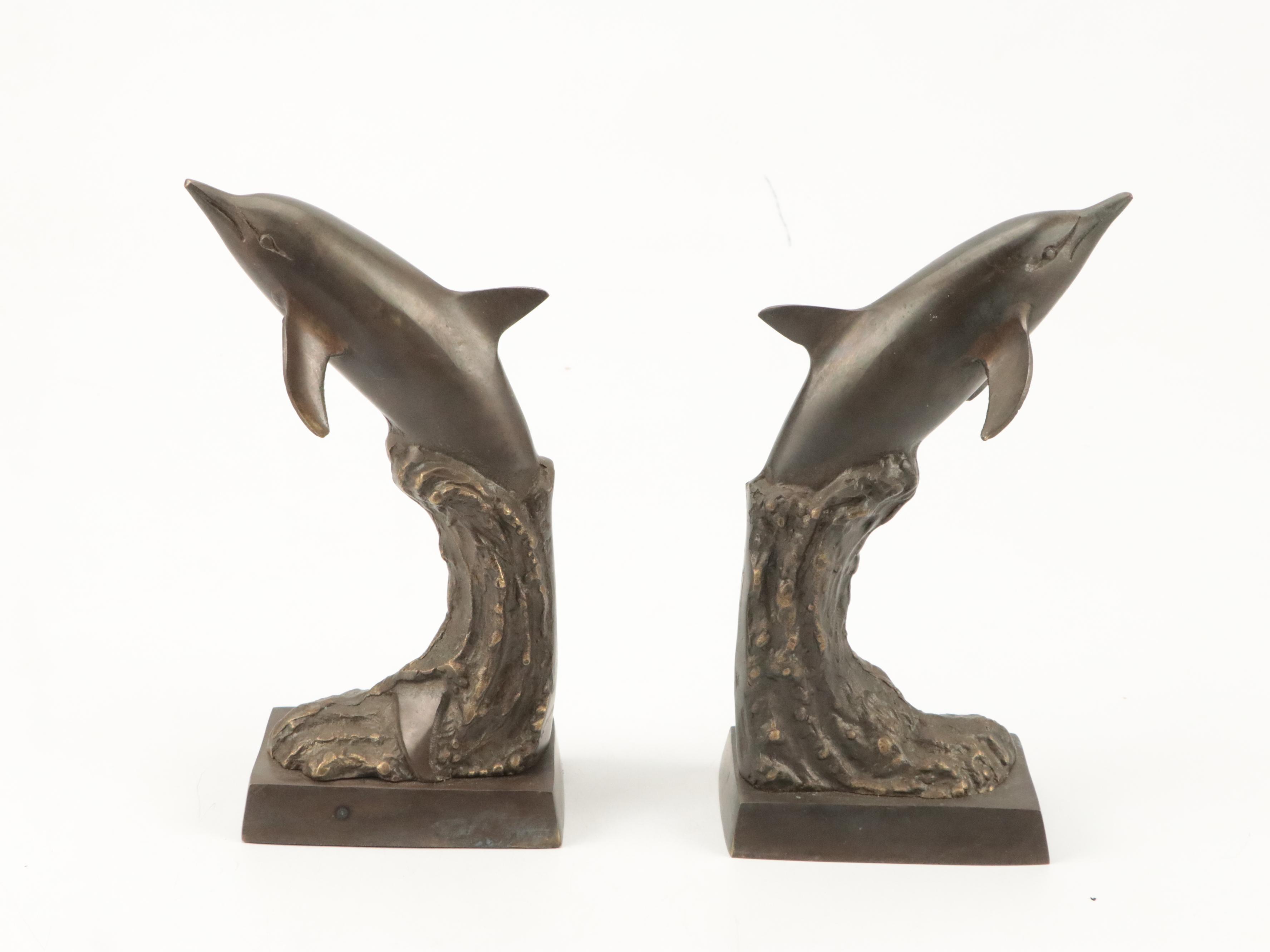 Cast Metal Dolphin Bookends