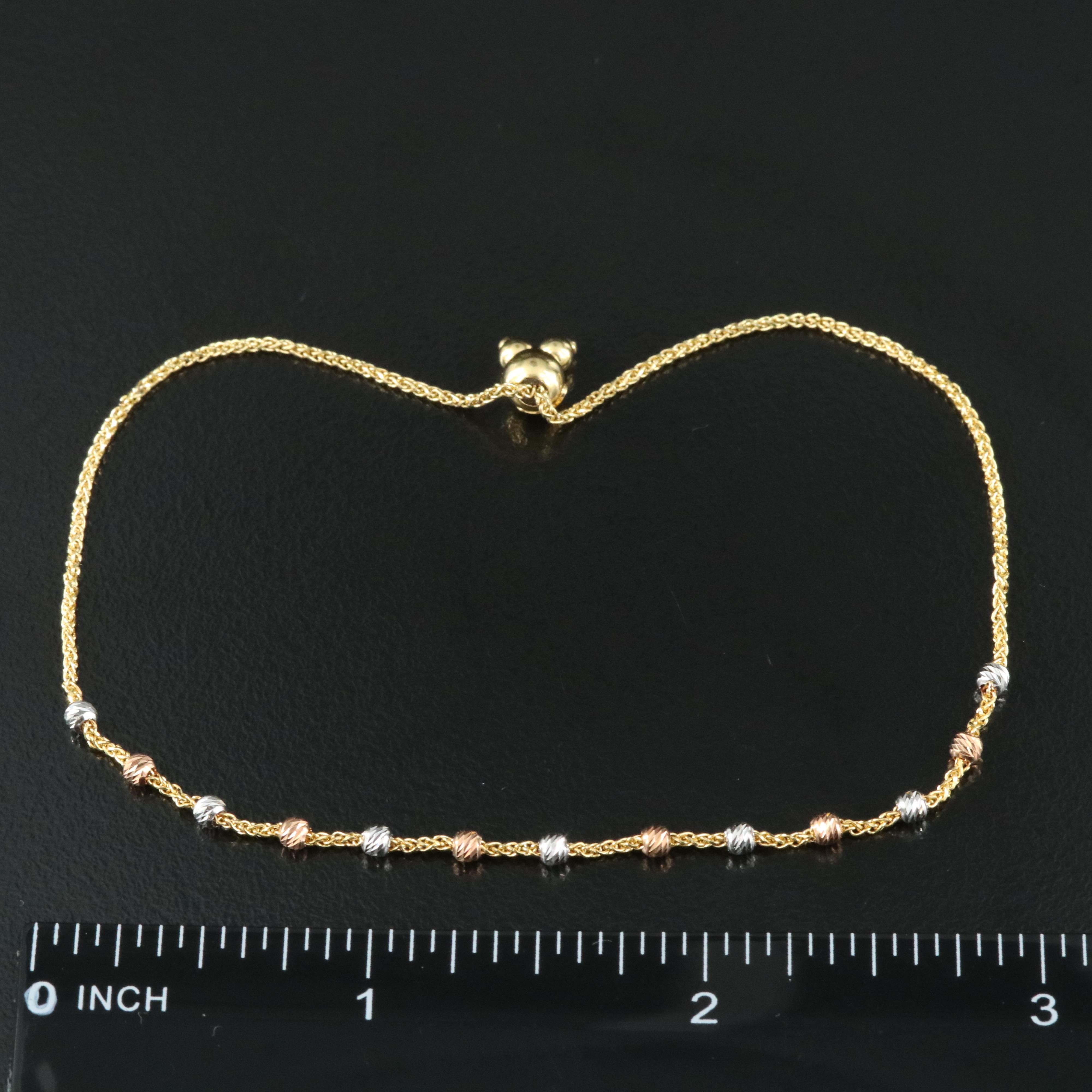 14K Tri-Color Gold Bead Station Bolo Bracelet