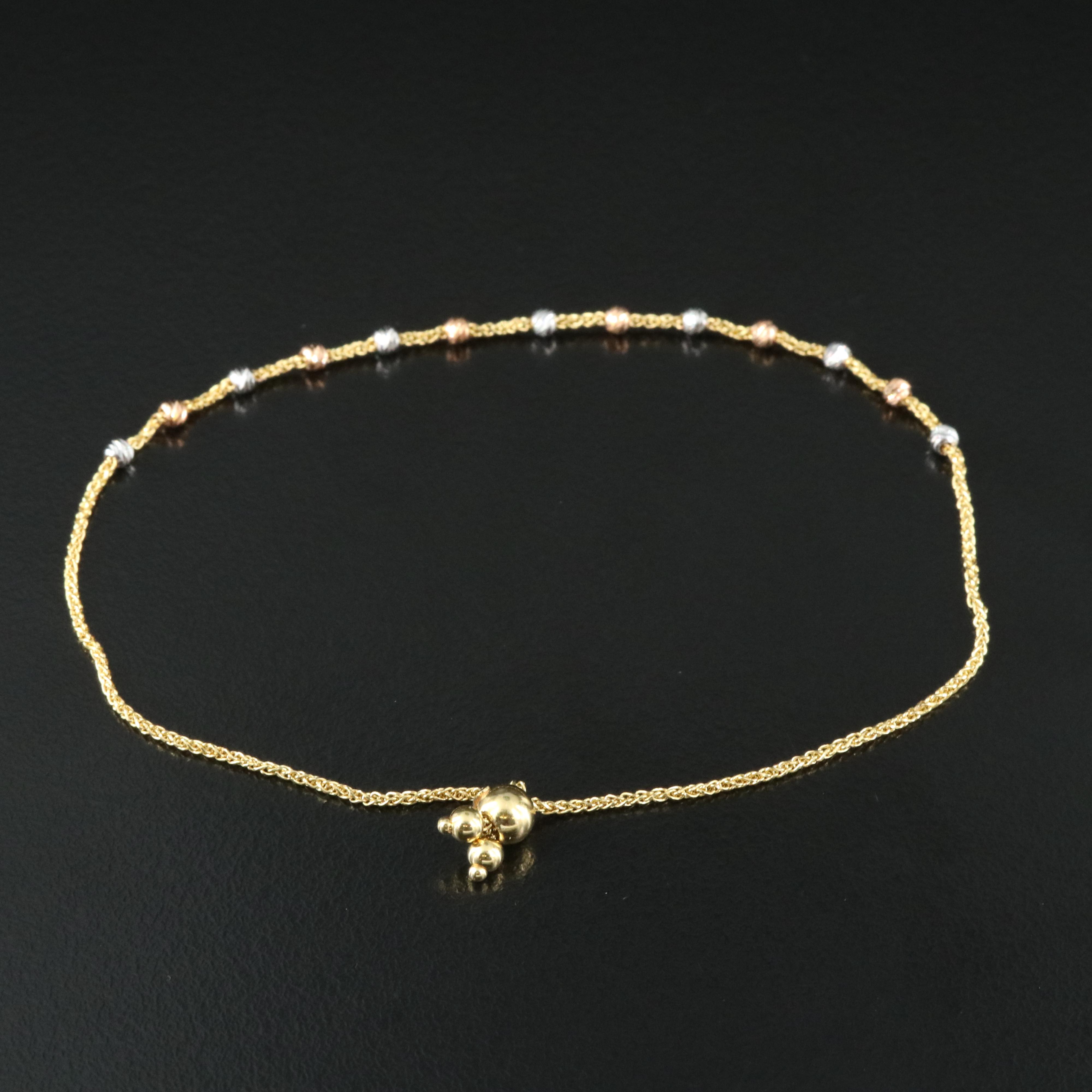 14K Tri-Color Gold Bead Station Bolo Bracelet