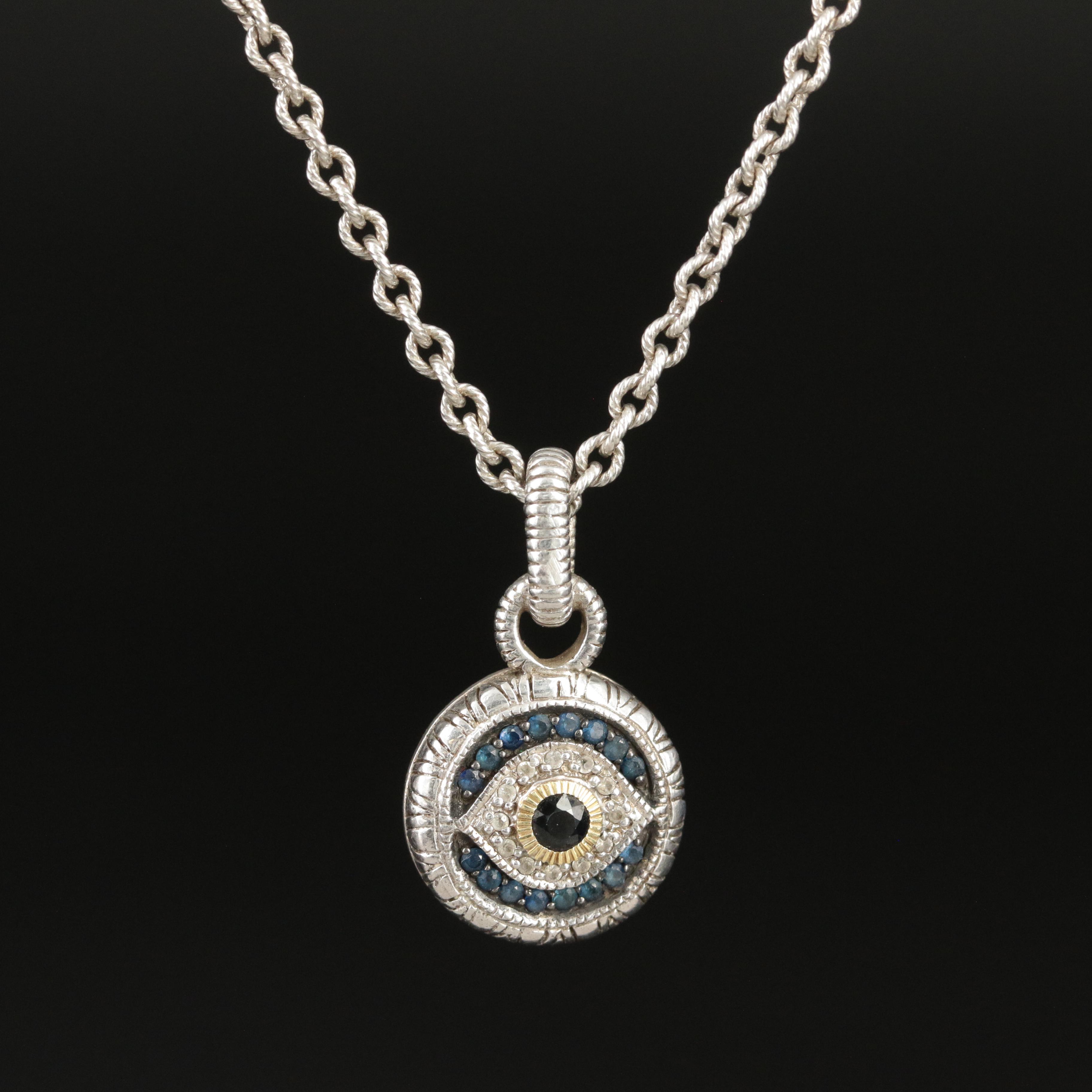 Judith Ripka Sterling Sapphire Evil Eye Pendant Necklace with 18K Accents