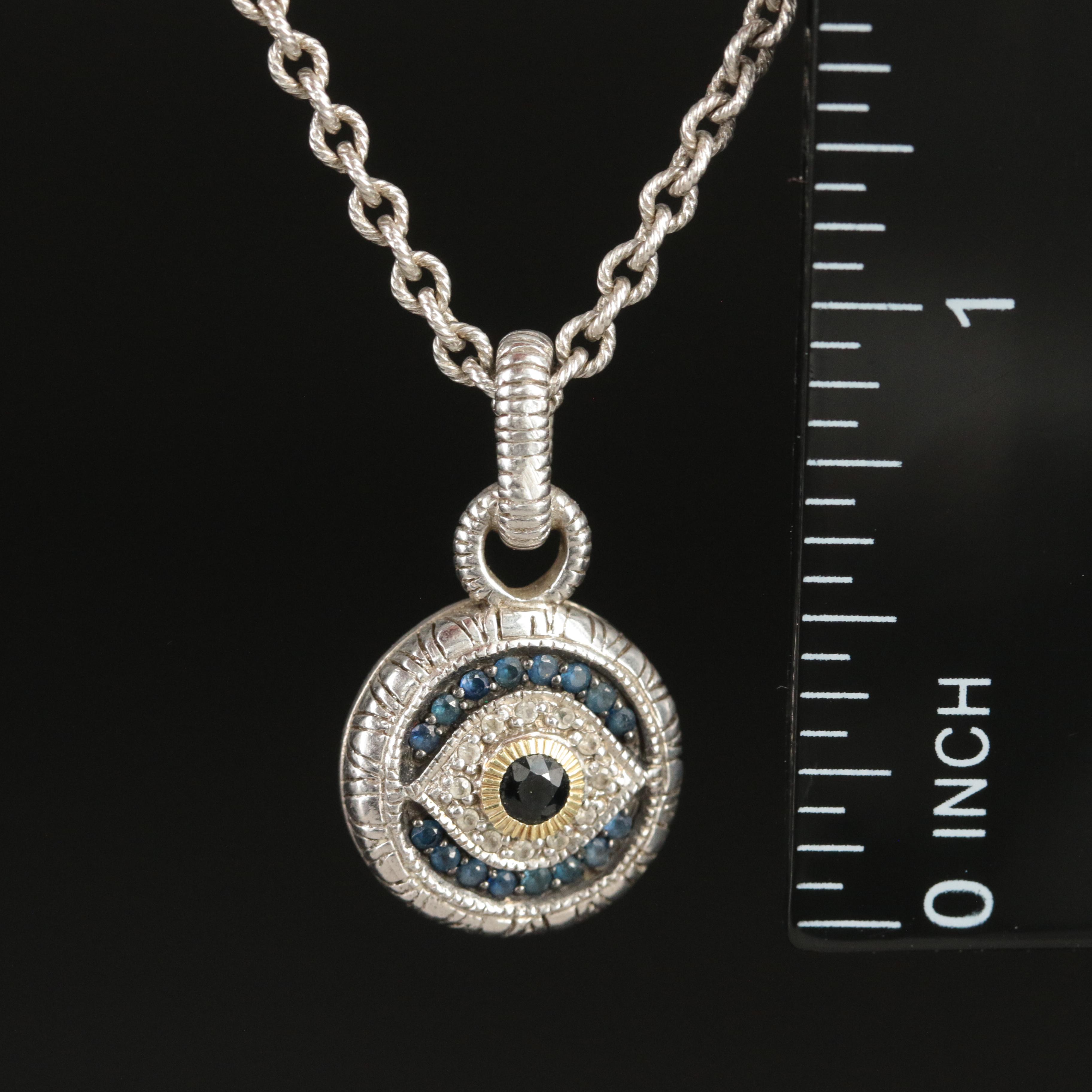 Judith Ripka Sterling Sapphire Evil Eye Pendant Necklace with 18K Accents