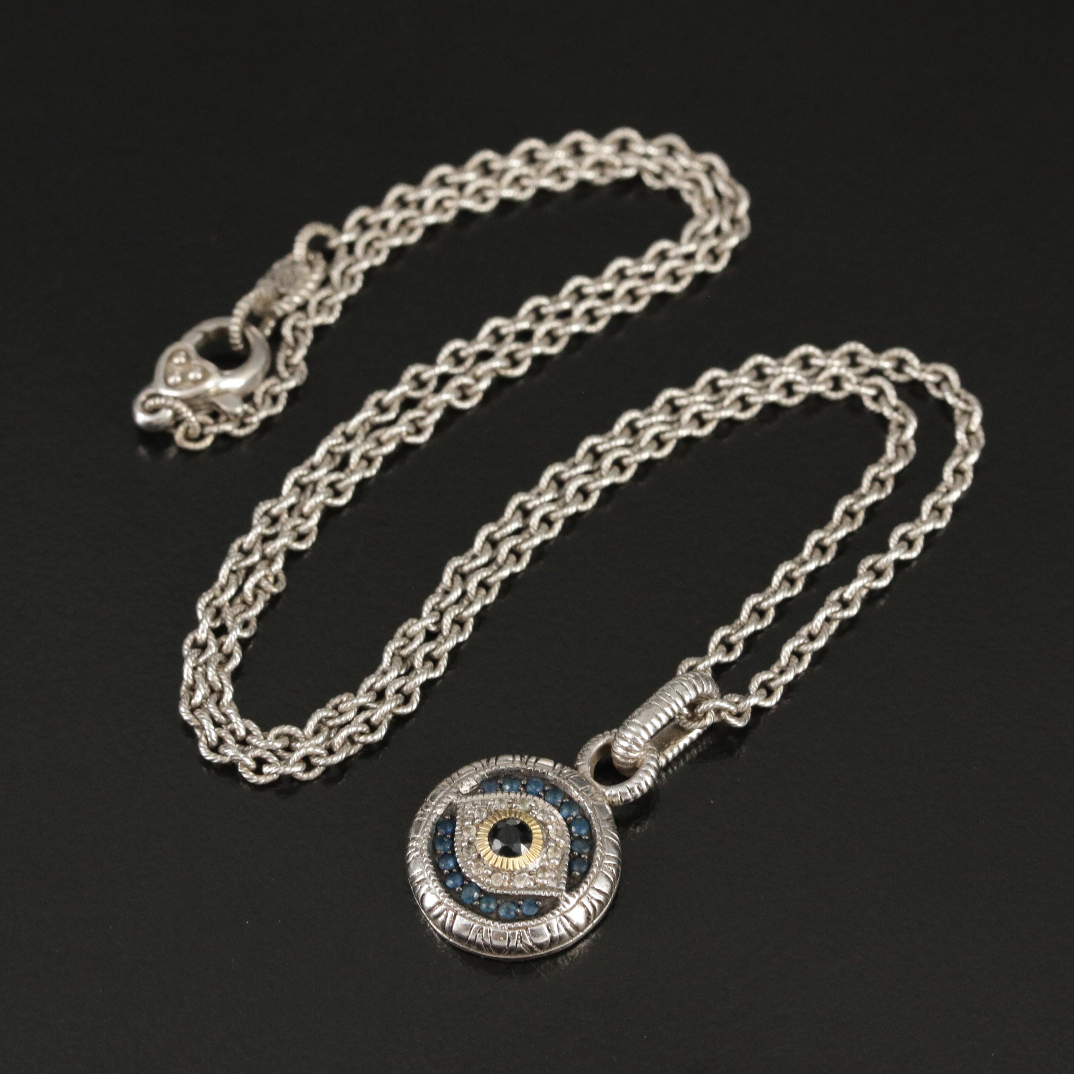 Judith Ripka Sterling Sapphire Evil Eye Pendant Necklace with 18K Accents