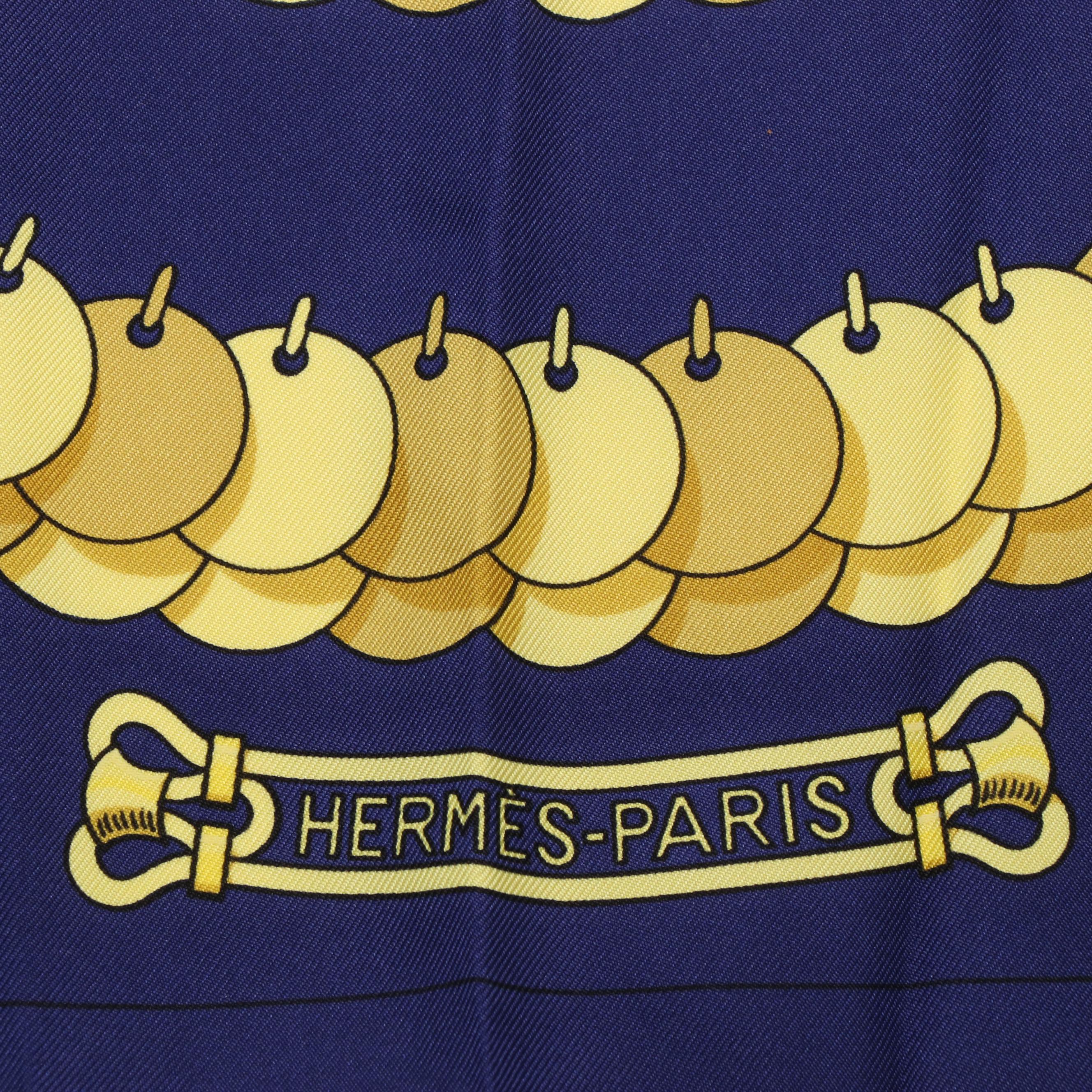 Hermès "Kosmima" Jewelry Precious Metals Navy Gold Silk Scarf