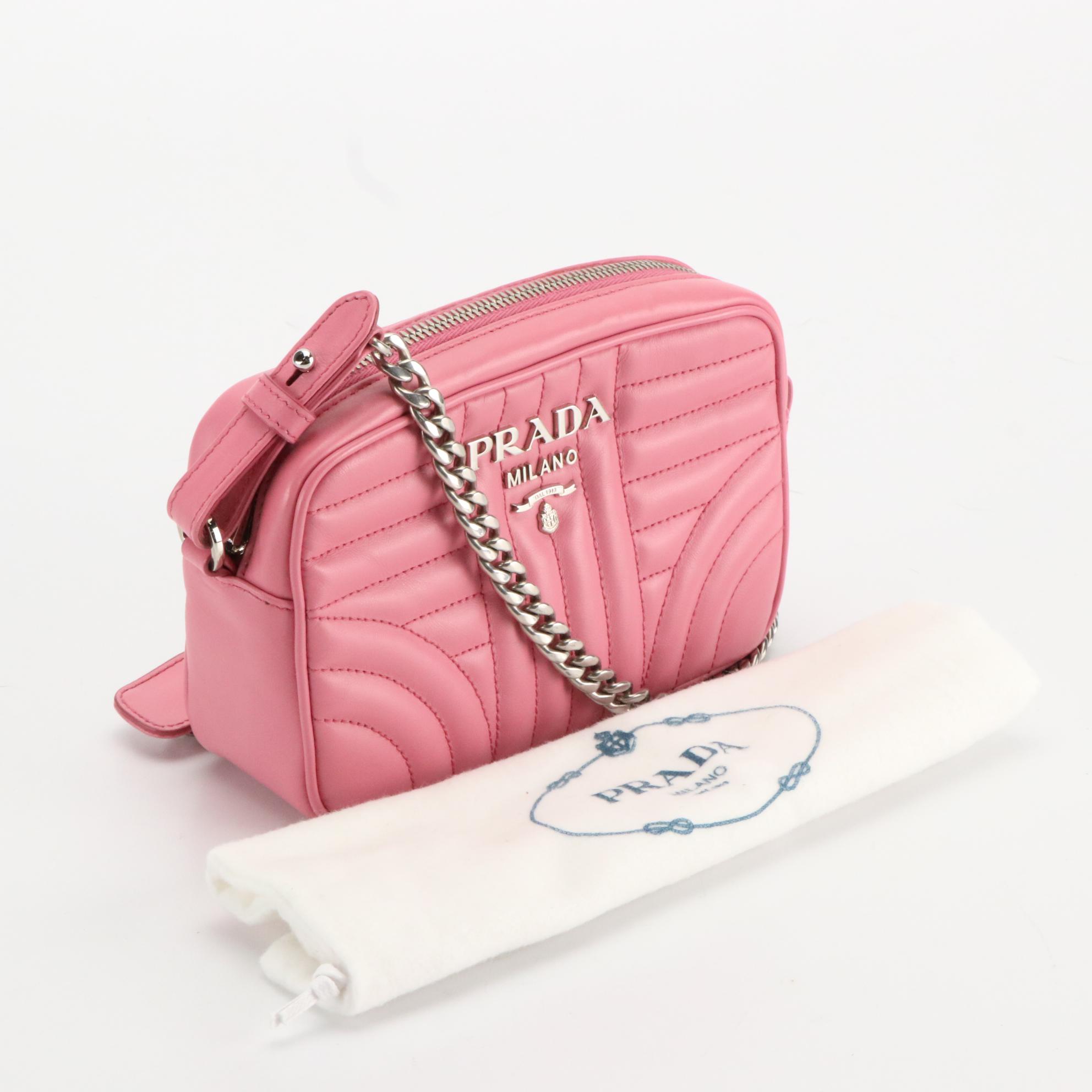 Prada Geranium Pink Diagramme Leather Camera Crossbody Bag